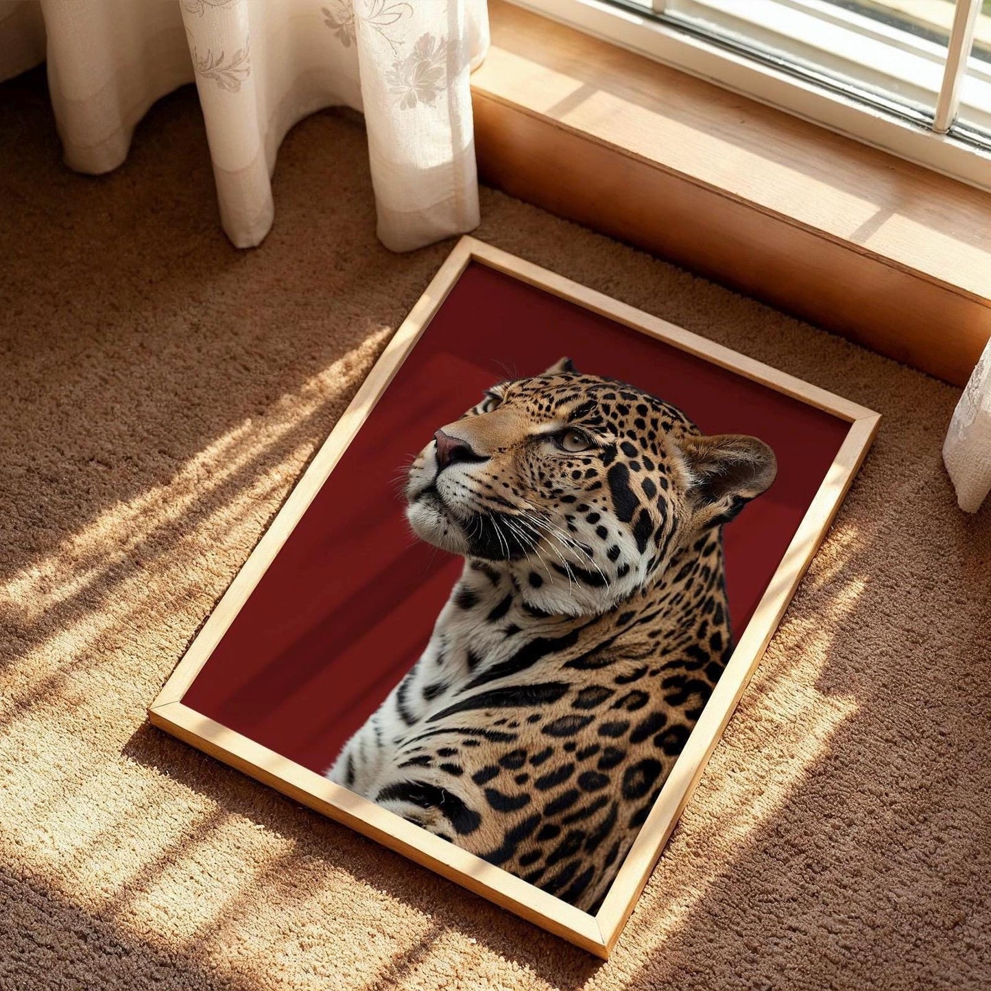 Set of 3 Leopard Prints, Lucky 8 Pool Ball, Feeling Lucky Ace of Hearts Card, Cheetah Print, Trendy Retro Burgundy Red Aesthetic Wall Decor