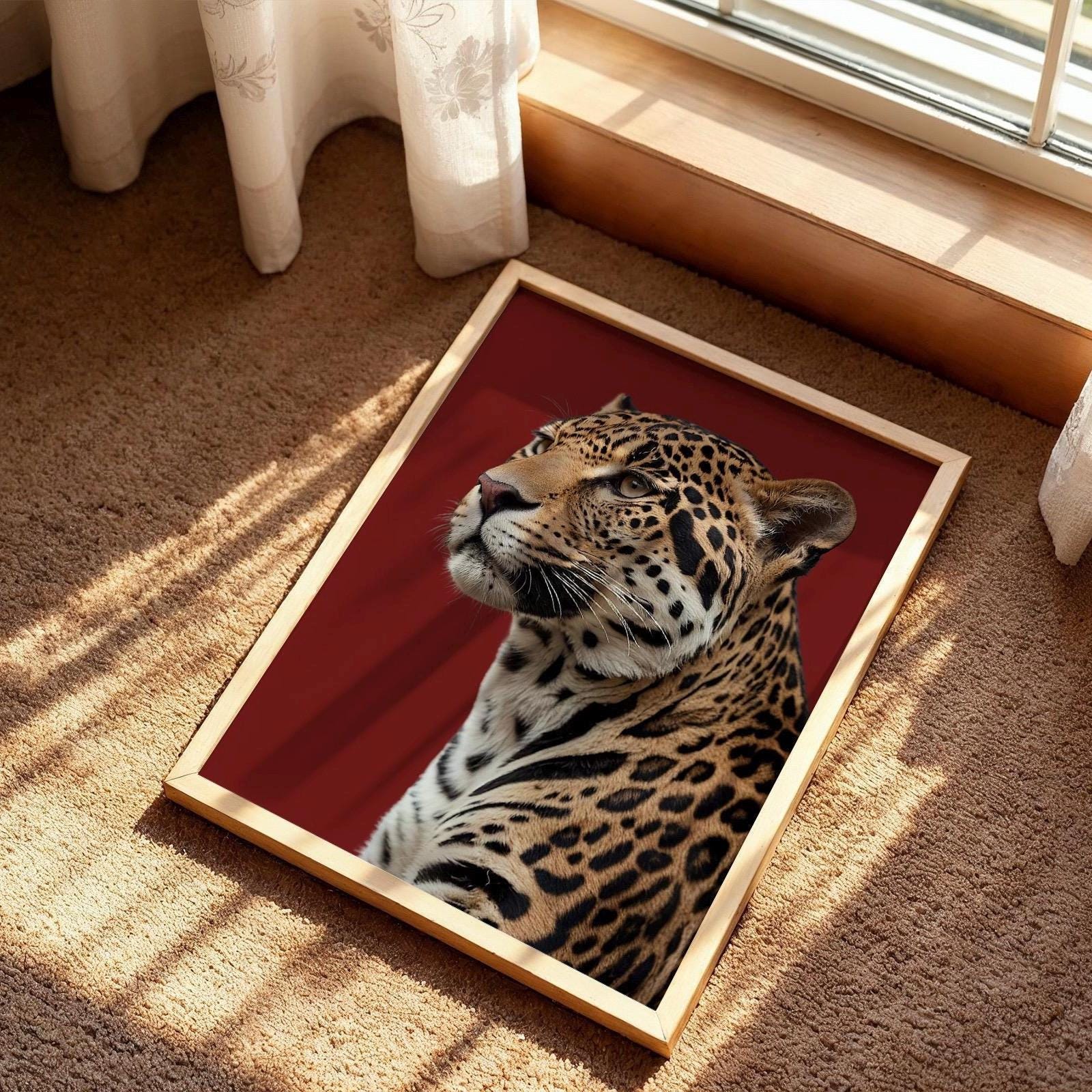 Set of 3 Leopard Prints, Lucky 8 Pool Ball, Feeling Lucky Ace of Hearts Card, Cheetah Print, Trendy Retro Burgundy Red Aesthetic Wall Decor