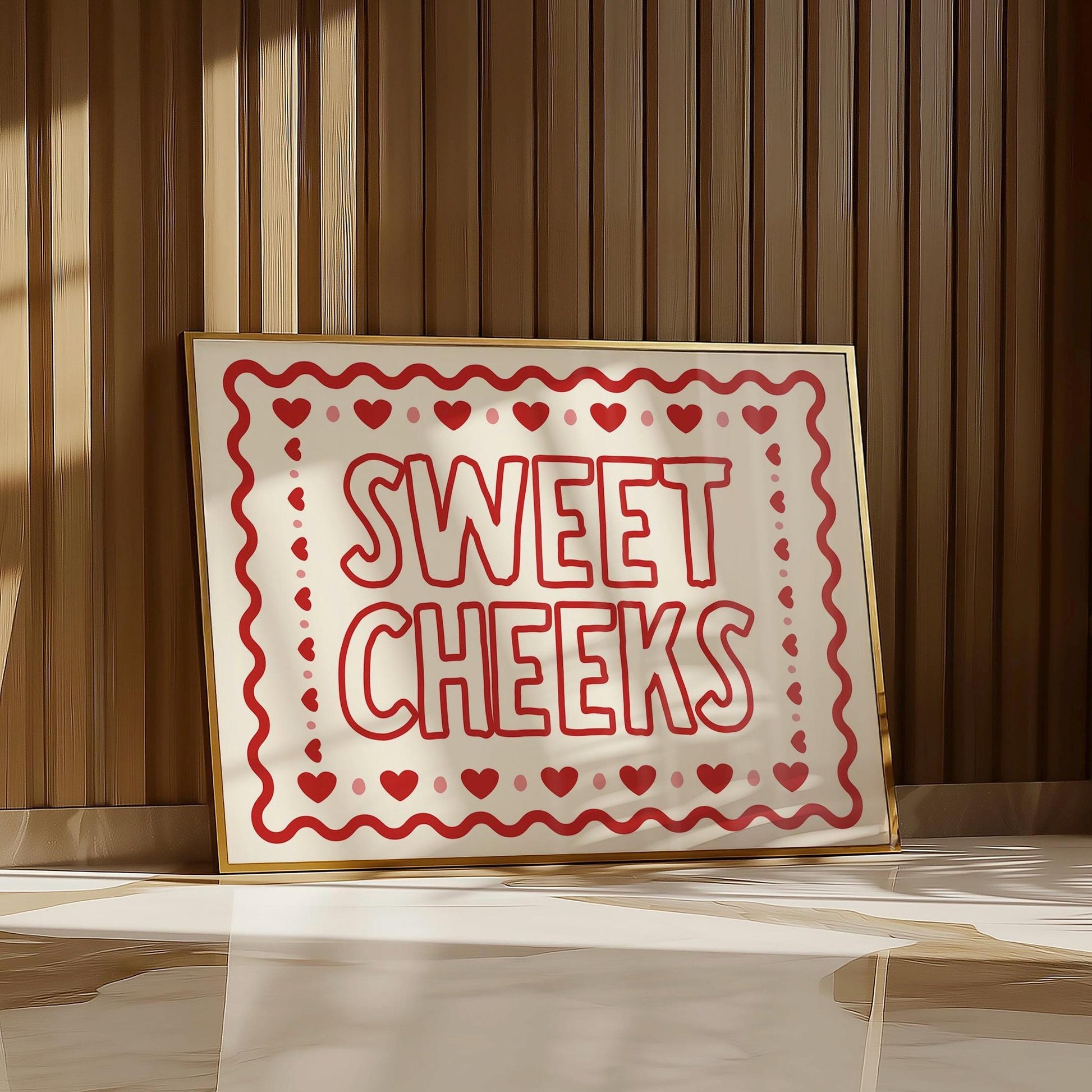 Sweet Cheeks Horizontal Wall Art Print, Girly Red Aesthetic Poster, Cute Funny Quote Print, Trending Bedroom Decor, Playful Sassy Wall Art