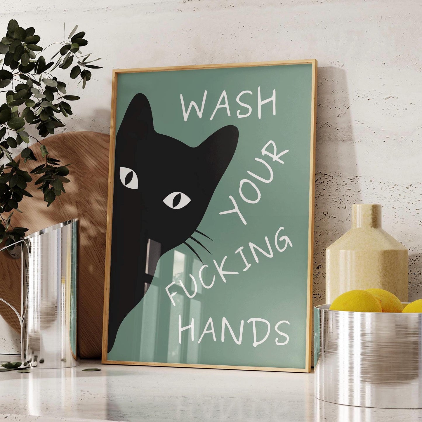 Wash Your Fucking Hands Funny Bathroom Wall Art, Funny Cat Art, Wash Your Hands Sign, Rude Bathroom Print, Toilet Humor Poster