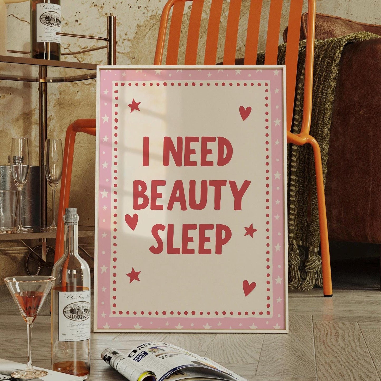 I Need Beauty Sleep Wall Art, Pink Girly Bedroom Print, Cute Aesthetic Quote Poster, Teen Girl Room Decor, Sleep Lover Gift, Above Bed Art