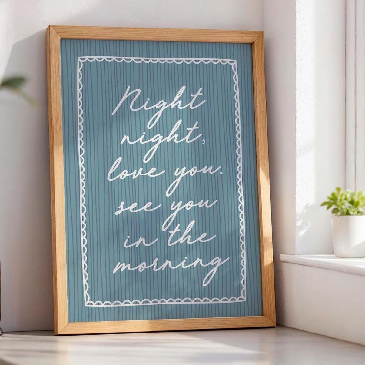 Night Night Love You See You In The Morning Art Print Blue Stripey Bedroom Wall Decor