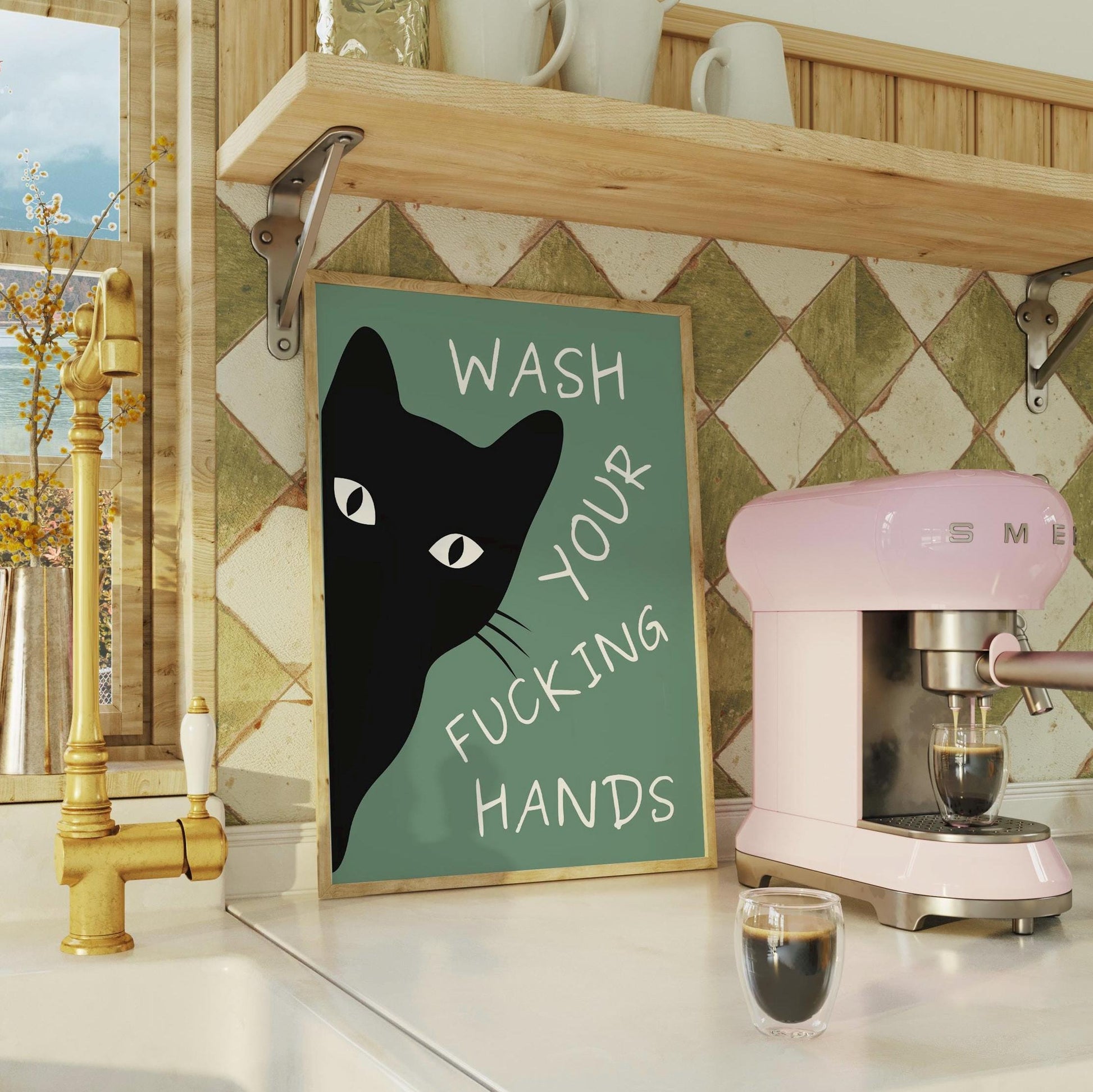 Wash Your Fucking Hands Funny Bathroom Wall Art, Funny Cat Art, Wash Your Hands Sign, Rude Bathroom Print, Toilet Humor Poster