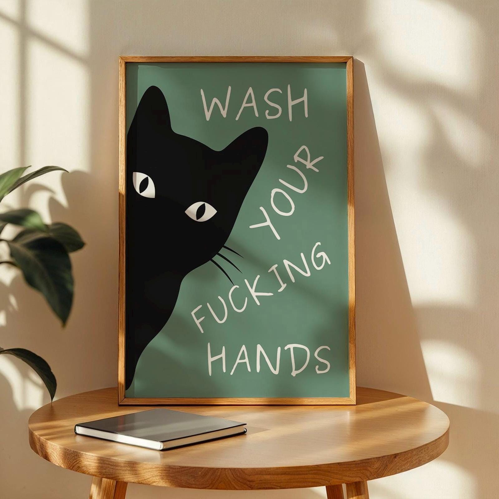 Wash Your Fucking Hands Funny Bathroom Wall Art, Funny Cat Art, Wash Your Hands Sign, Rude Bathroom Print, Toilet Humor Poster