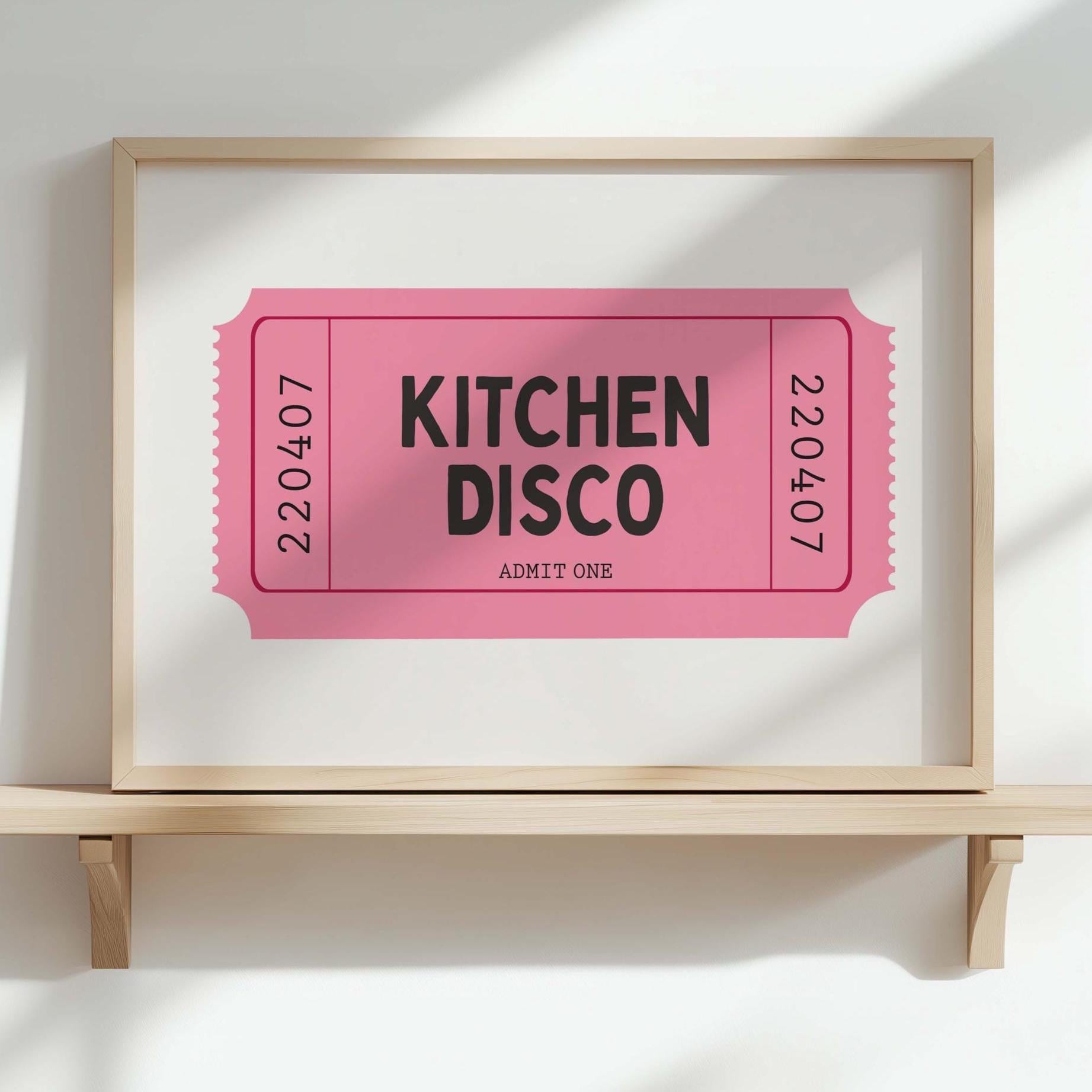 Retro Pink Ticket Kitchen Disco Admit One Wall Art Print