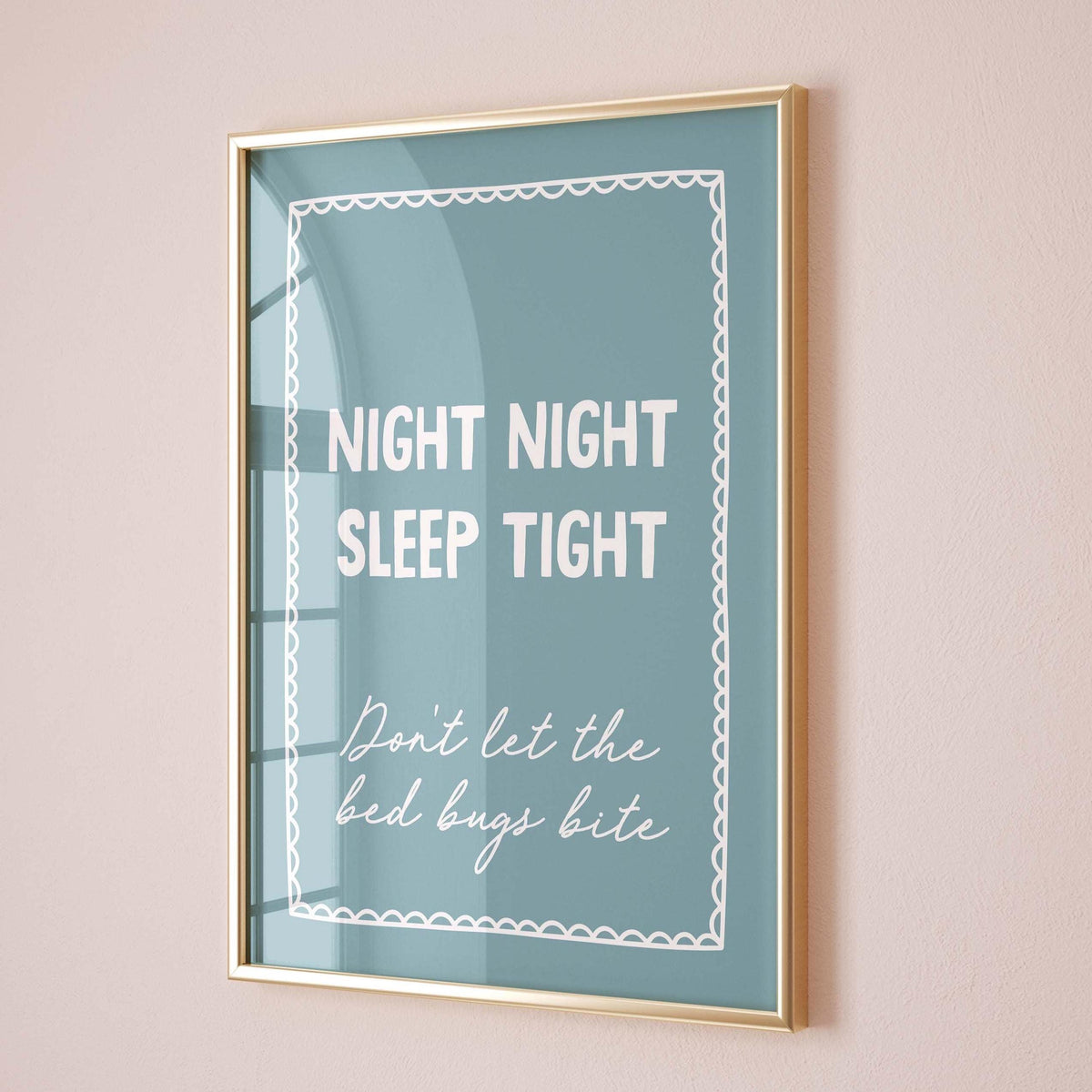 Night Night Sleep Tight Dont Let The Bed Bugs Bite Art Print Teal Blue Wall Decor