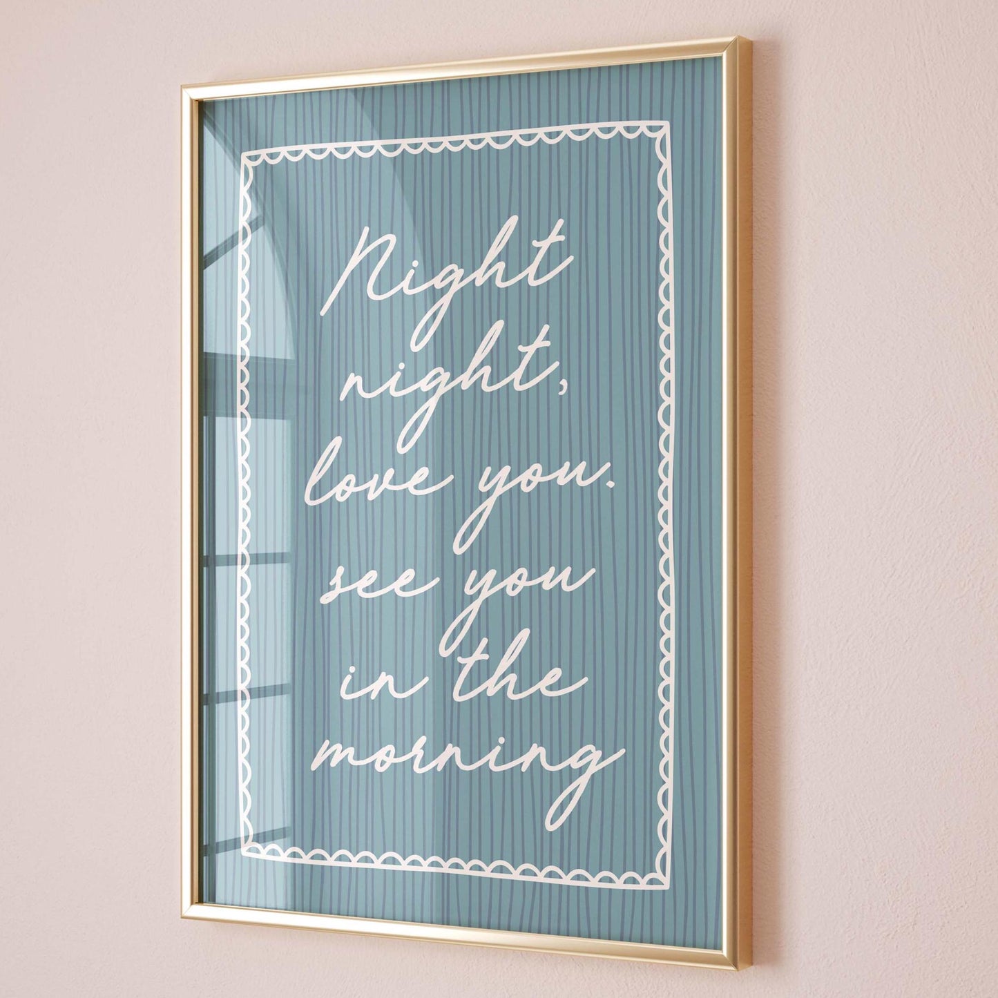 Night Night Love You See You In The Morning Art Print Blue Stripey Bedroom Wall Decor