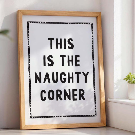 Naughty Corner Art Print White and Black