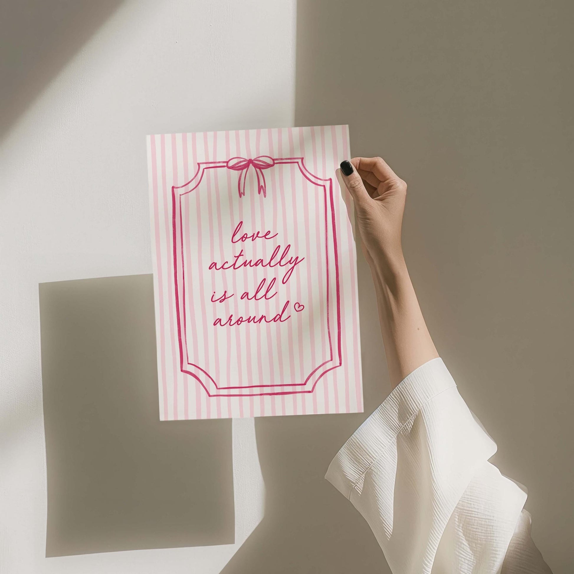 Love Actually Is All Around Art Print Pink Coquette Striped Wall Decor