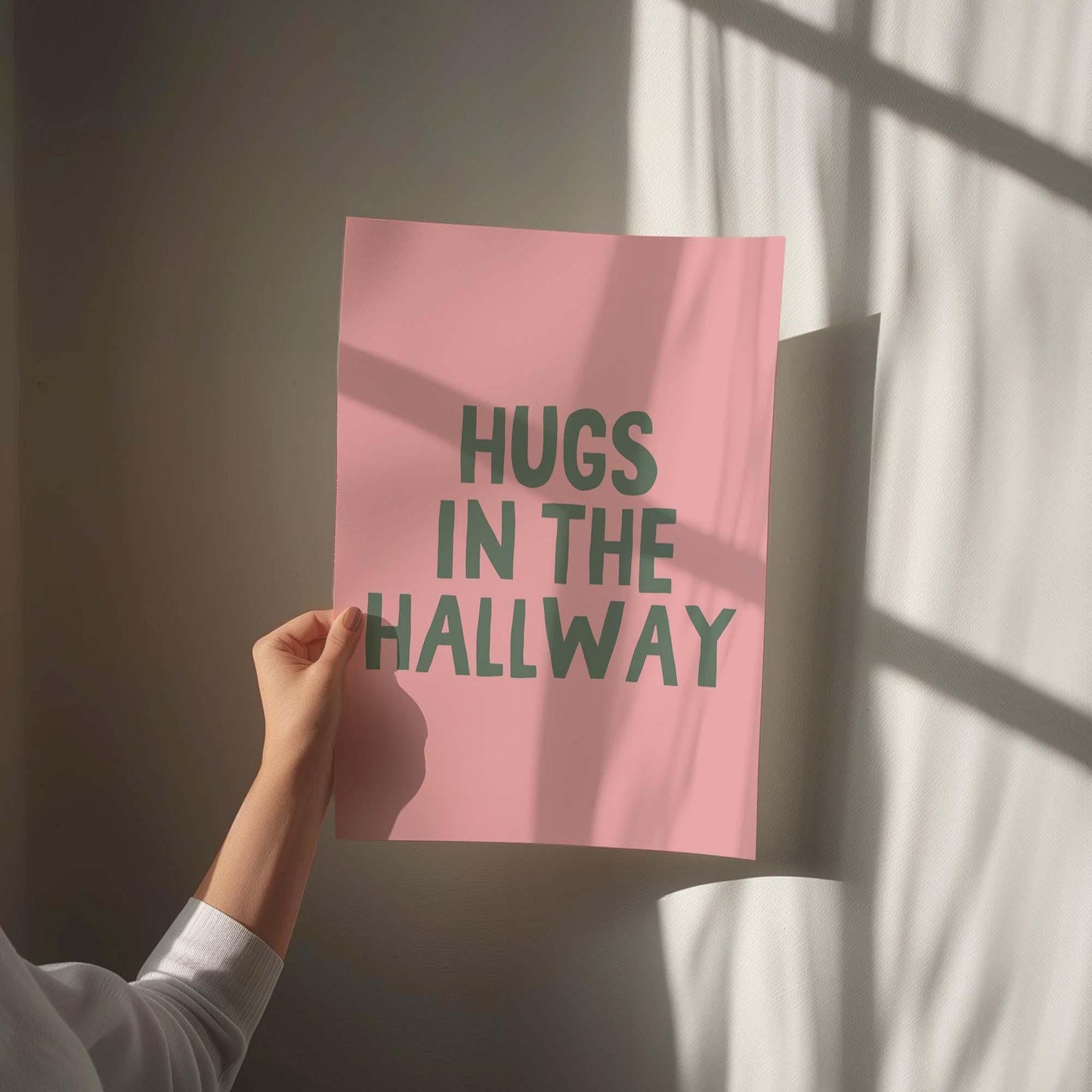 Hugs In The Hallway Art Print Pink and Green