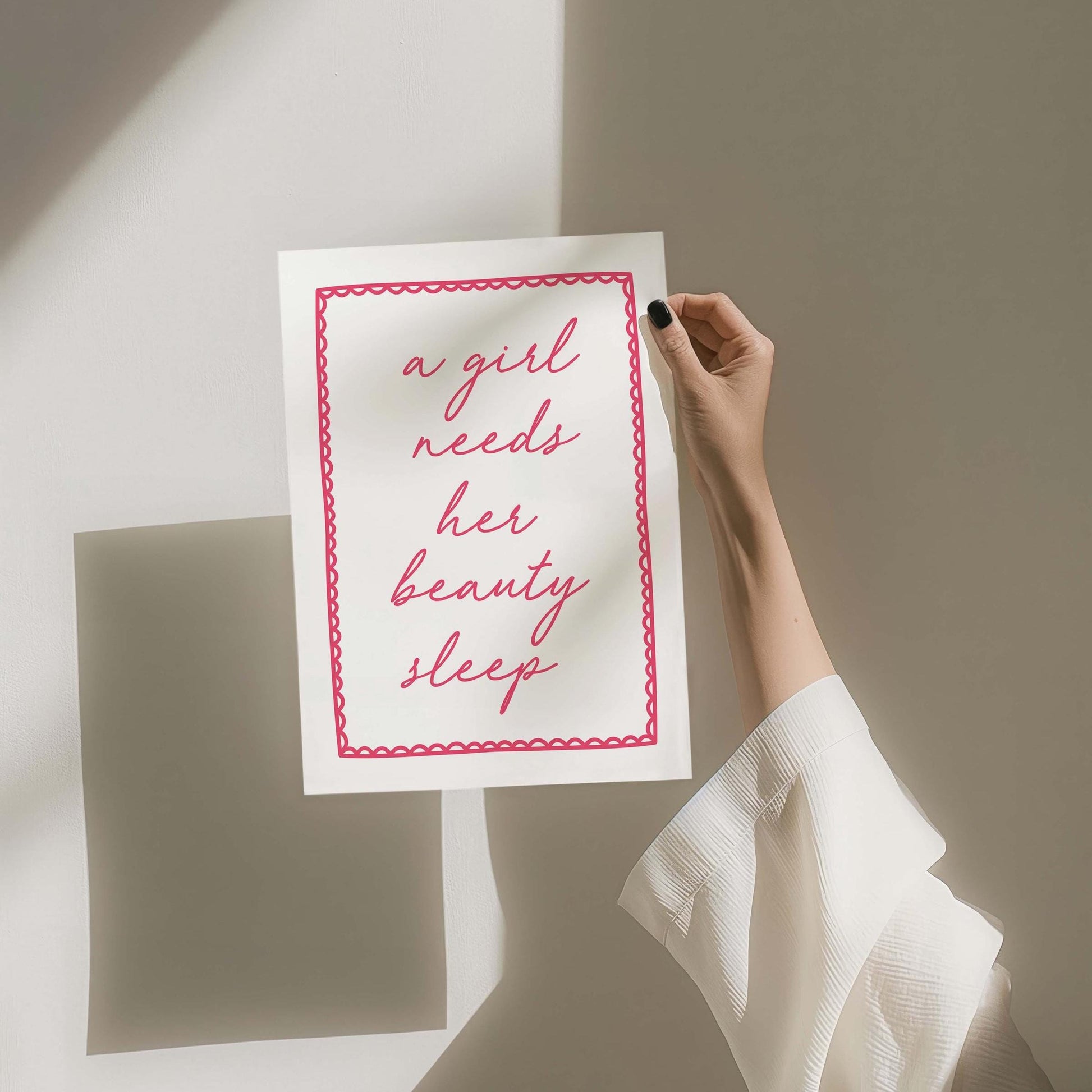 A Girl Needs Her Beauty Sleep Art Print Rose Red Bedroom Decor Typography Wall Art
