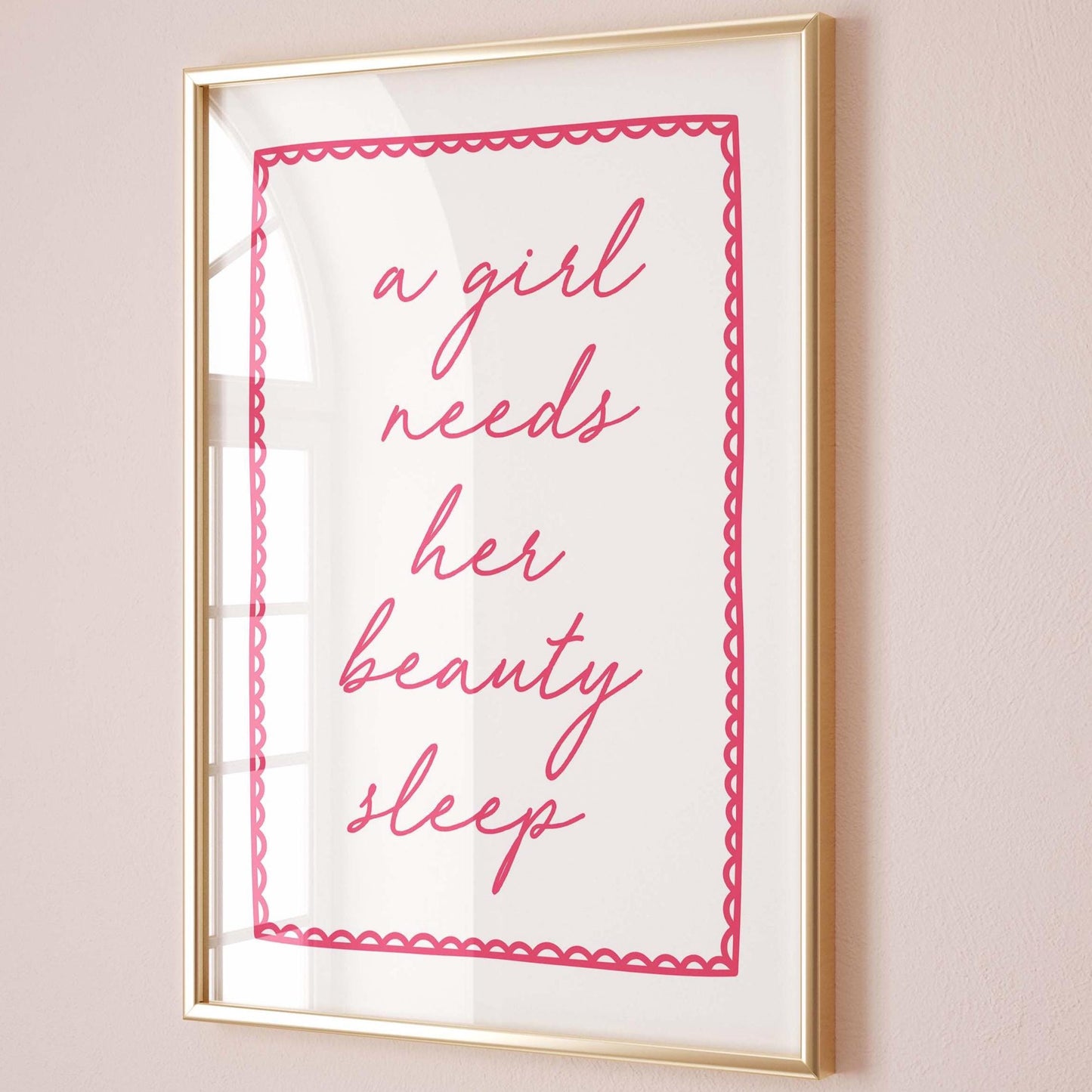 A Girl Needs Her Beauty Sleep Art Print Rose Red Bedroom Decor Typography Wall Art