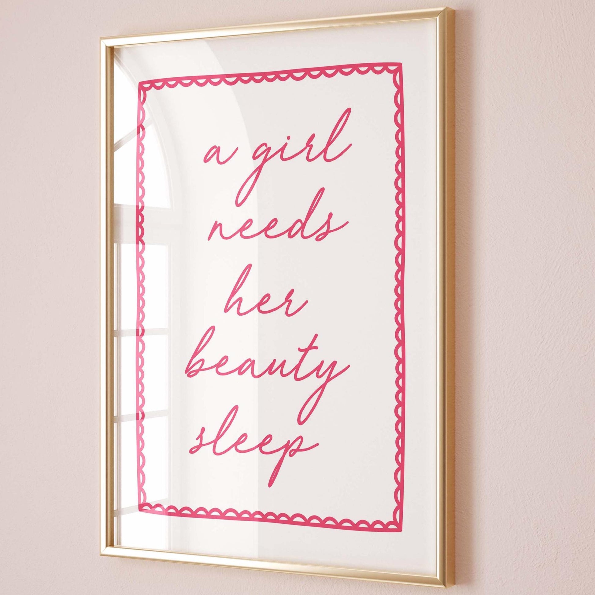 A Girl Needs Her Beauty Sleep Art Print Rose Red Bedroom Decor Typography Wall Art