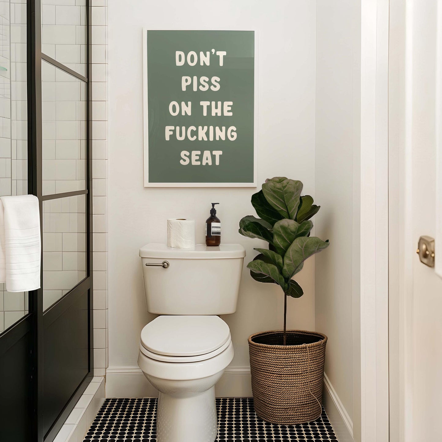 dont piss on the seat green and cream bathroom wall art print