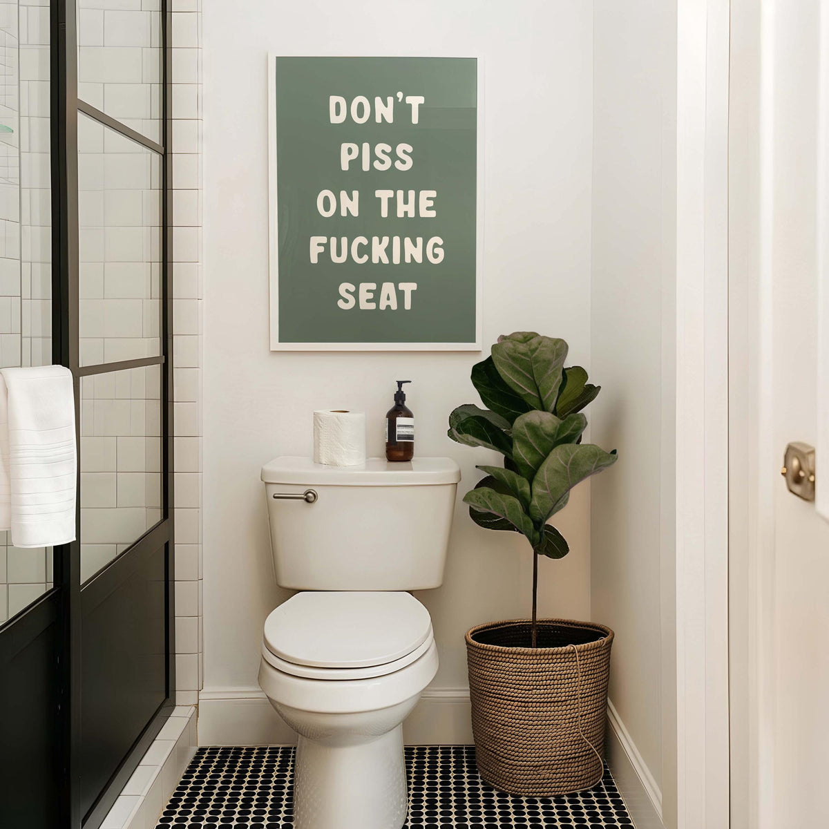dont piss on the seat green and cream bathroom wall art print