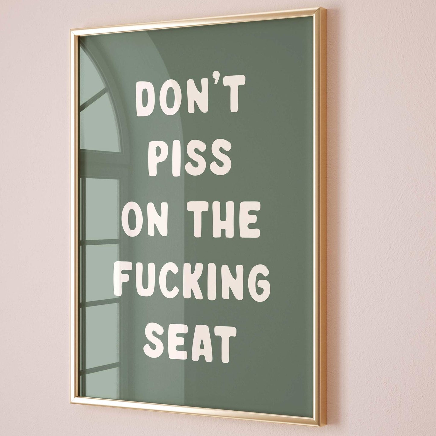 dont piss on the seat green and cream bathroom wall art print