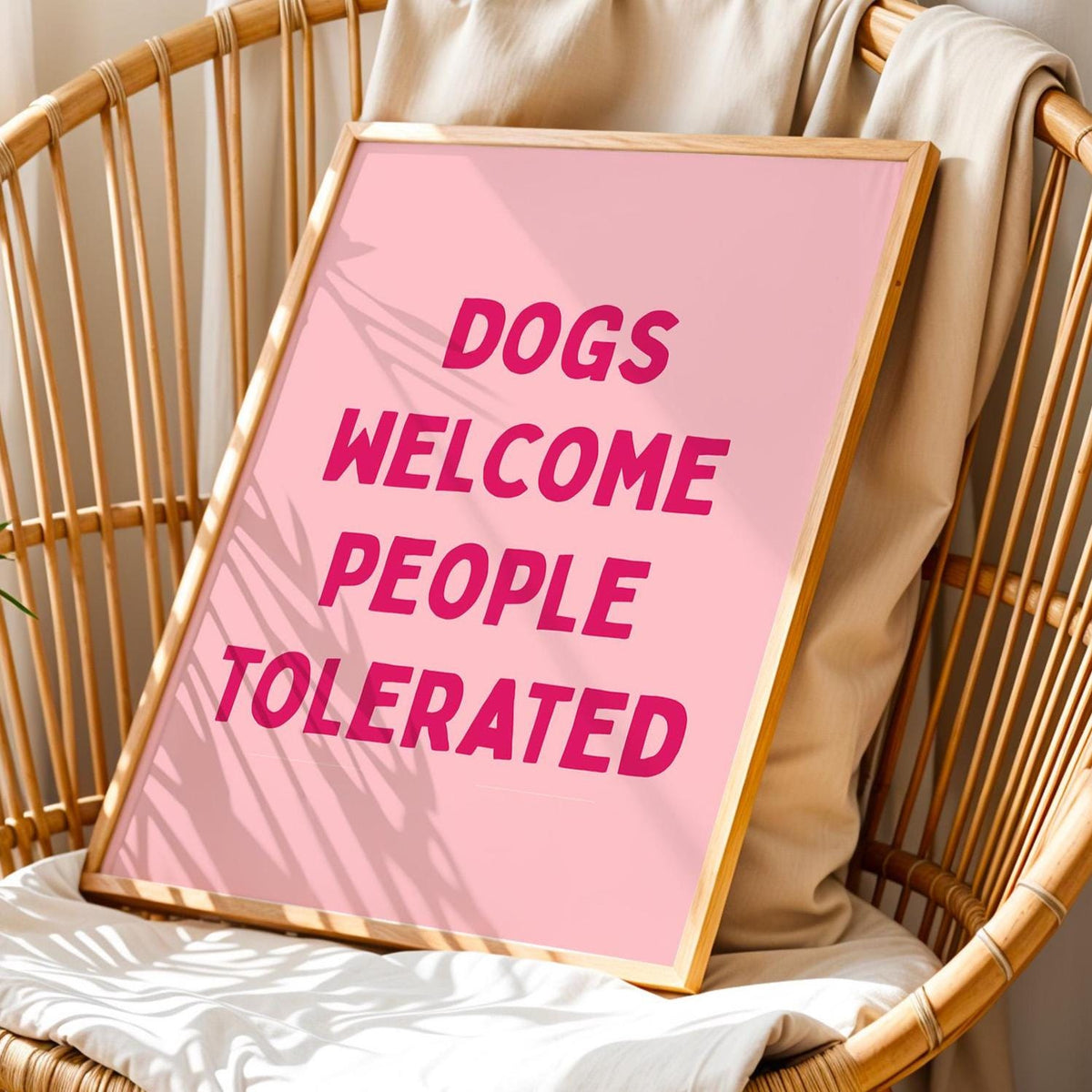 Dogs Welcome People Tolerated Art Print Pink Wall Decor