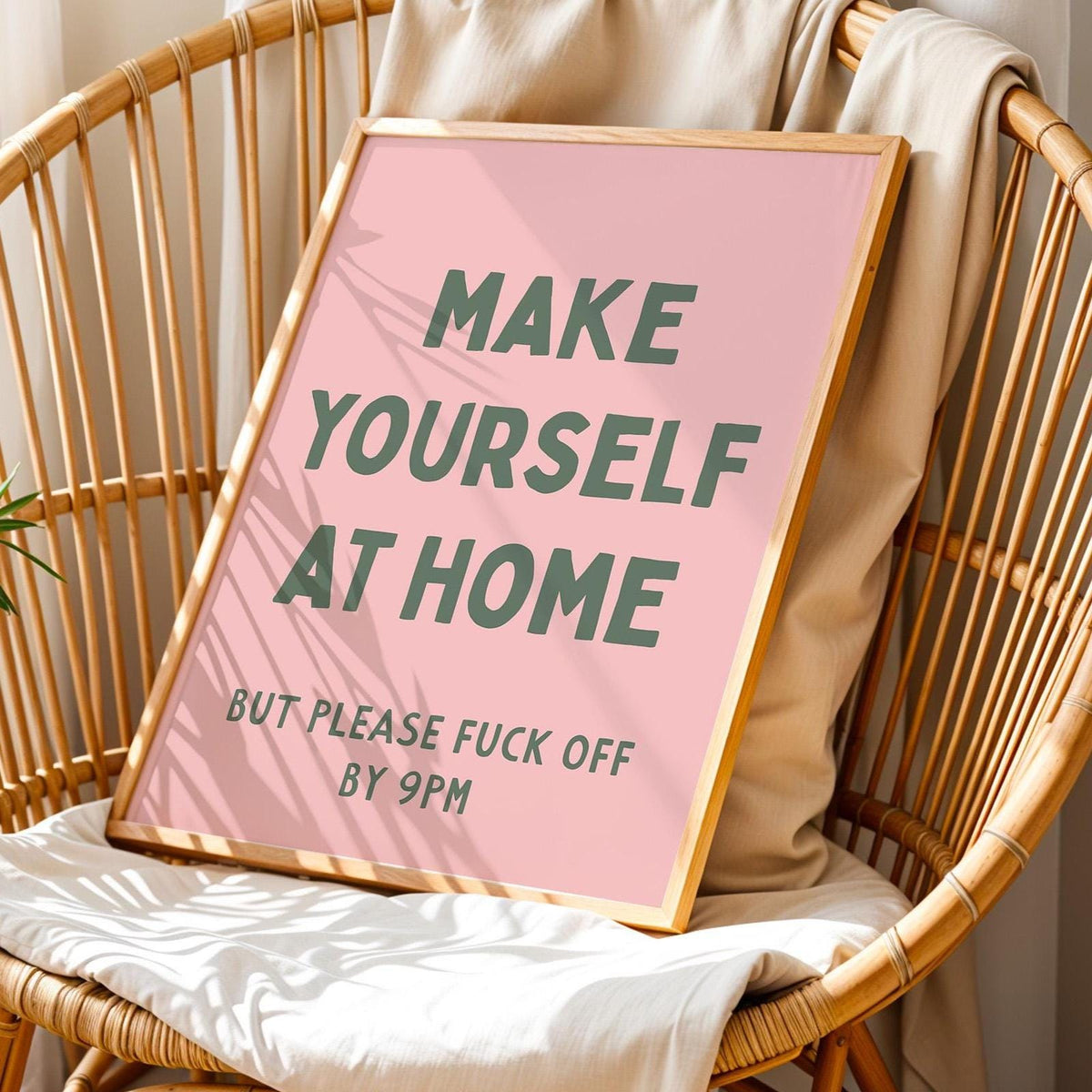 please fuck off by 9pm pink and green wall art print