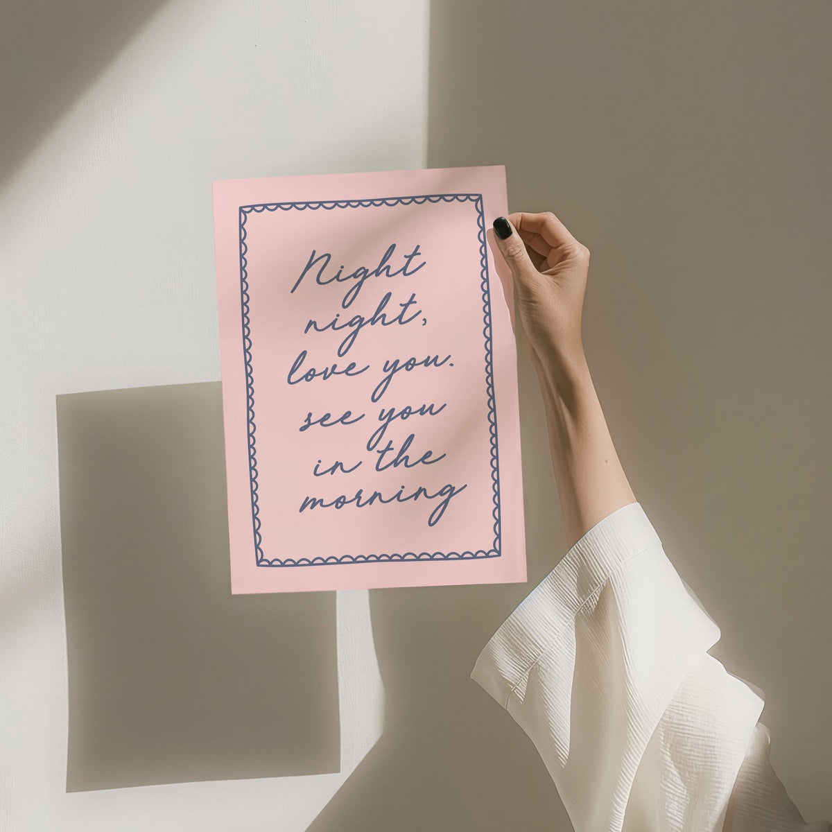 Night Night Love You See You In The Morning Art Print Bedroom Wall Print Light Pink and Blue