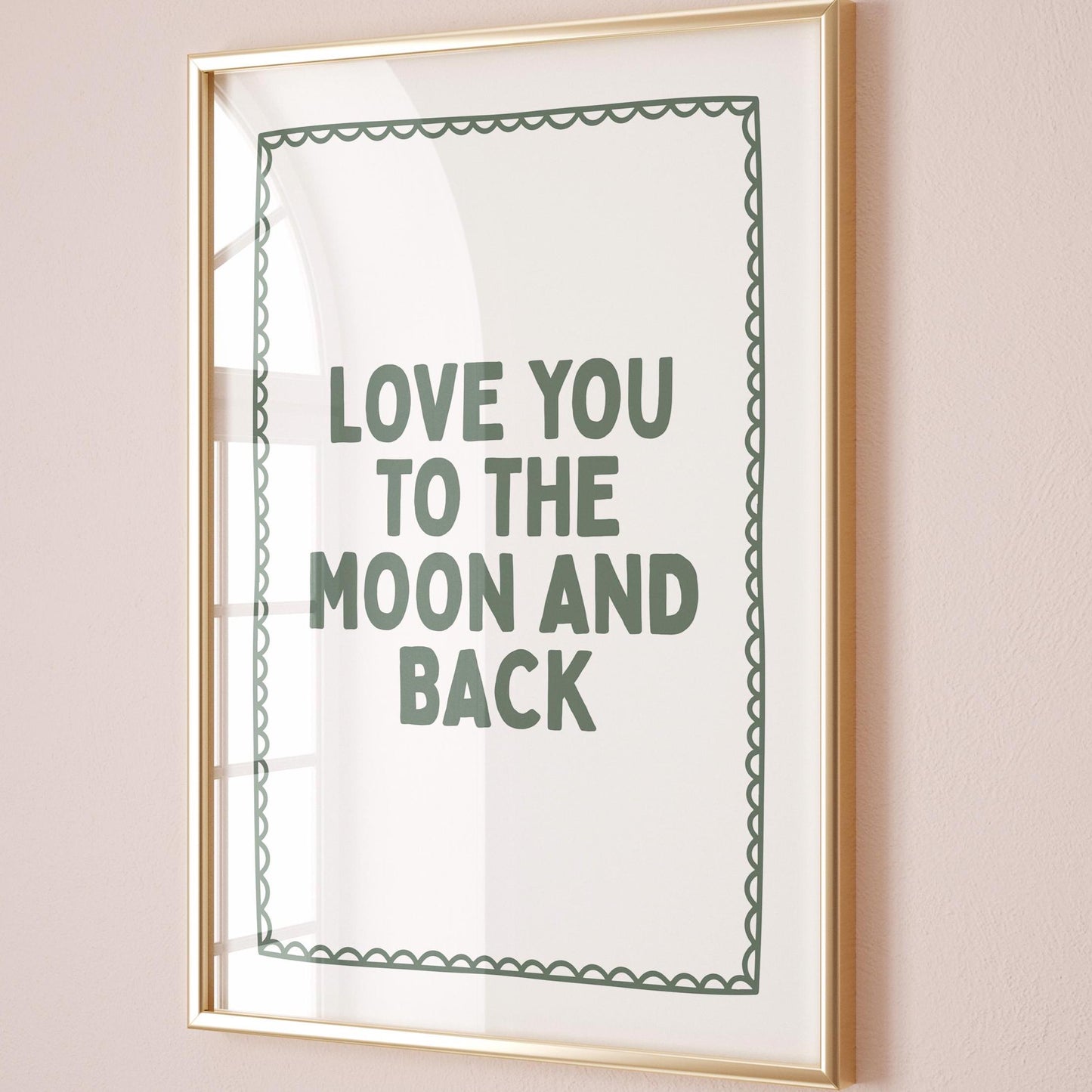Love You To The Moon And Back Art Print Cute Bedroom Print Above Bed Wall Art Green Room Decor