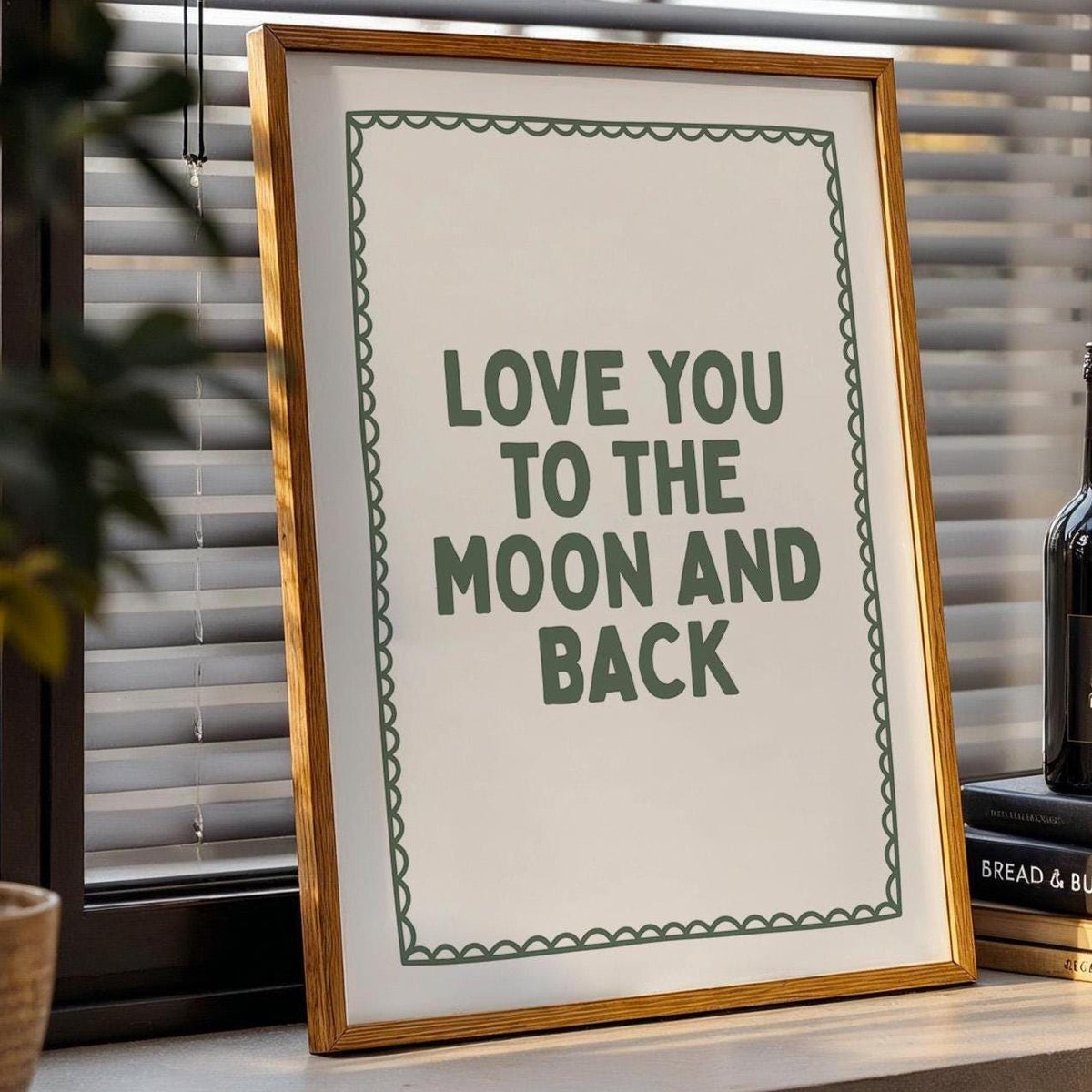 Love You To The Moon And Back Art Print Cute Bedroom Print Above Bed Wall Art Green Room Decor