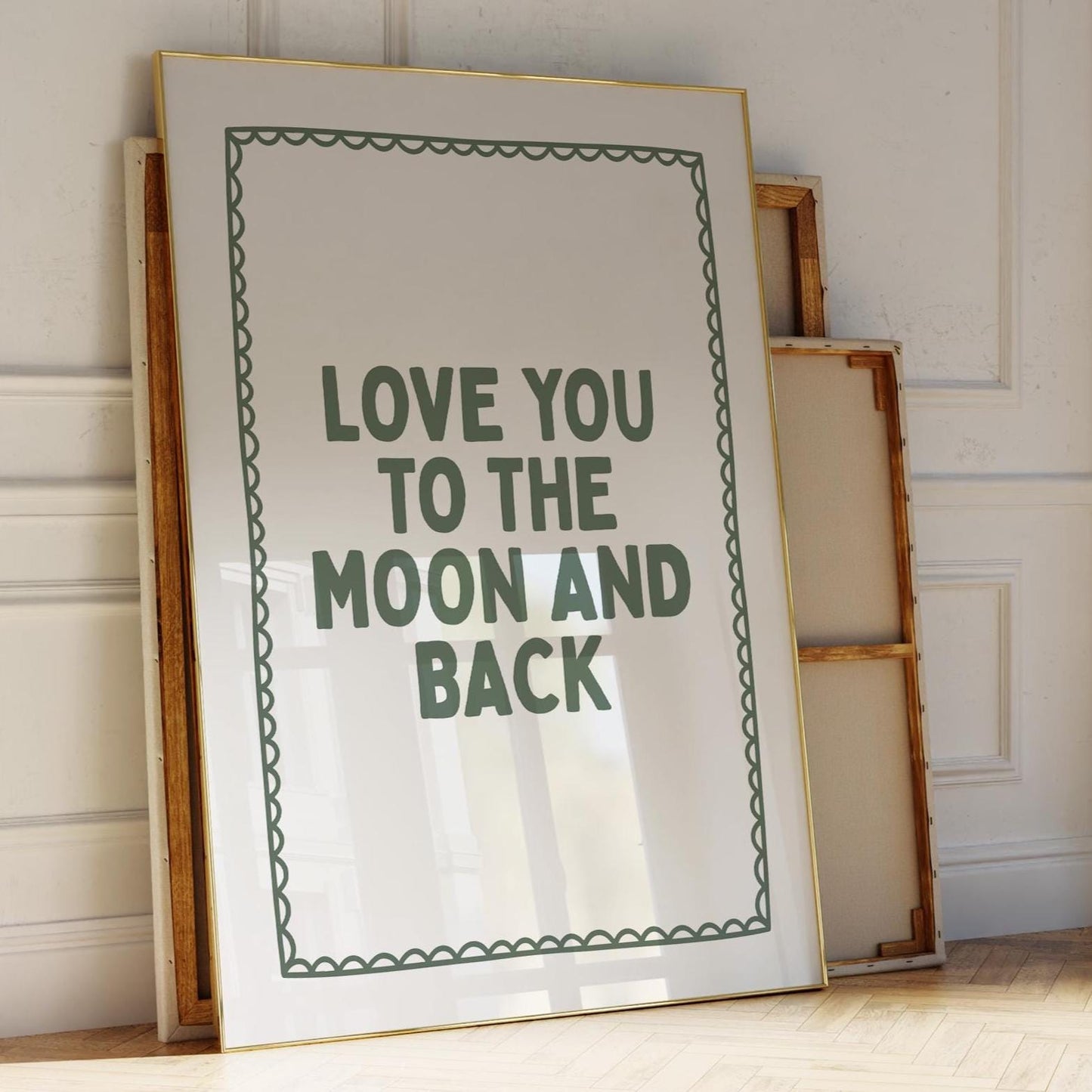 Love You To The Moon And Back Art Print Cute Bedroom Print Above Bed Wall Art Green Room Decor