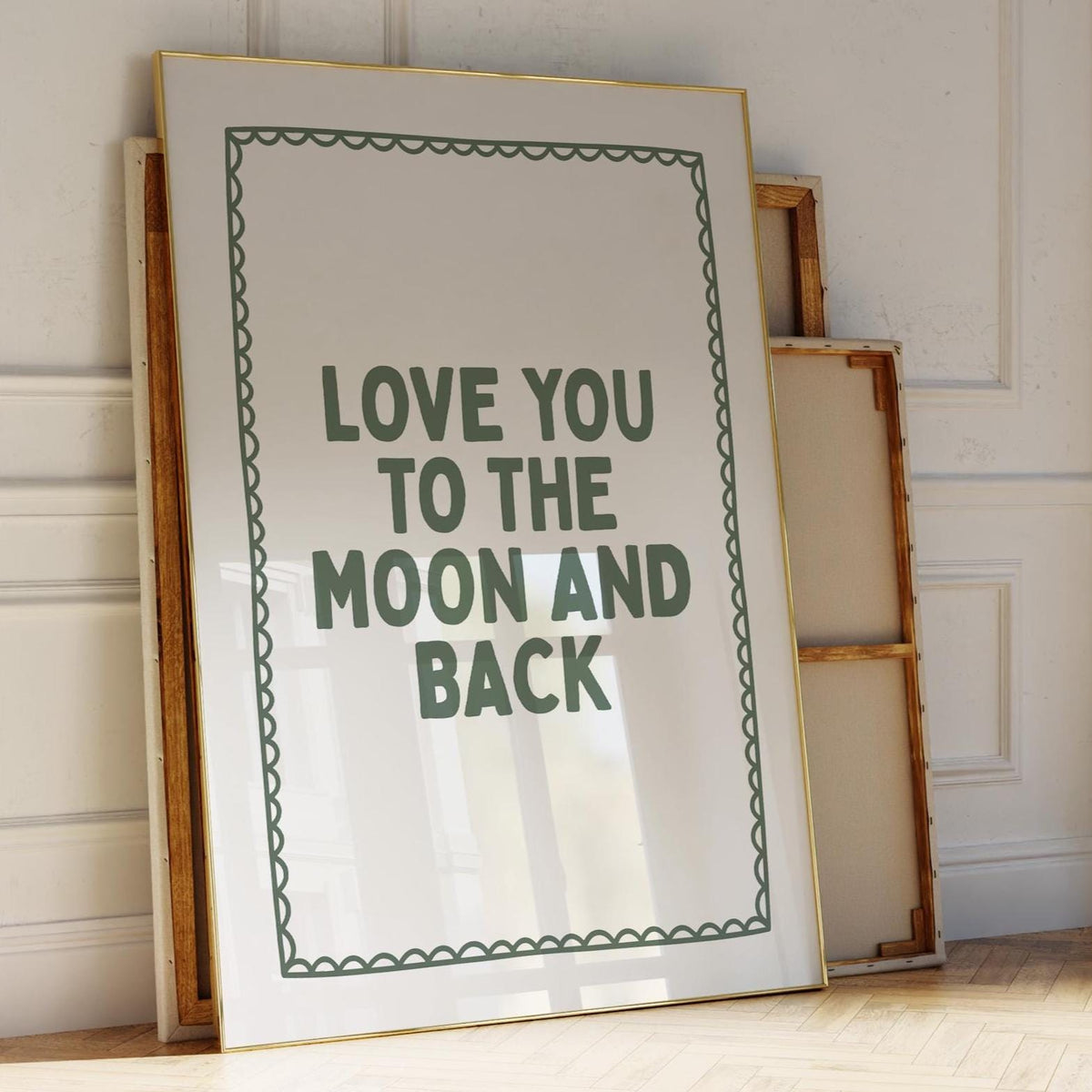 Love You To The Moon And Back Art Print Cute Bedroom Print Above Bed Wall Art Green Room Decor