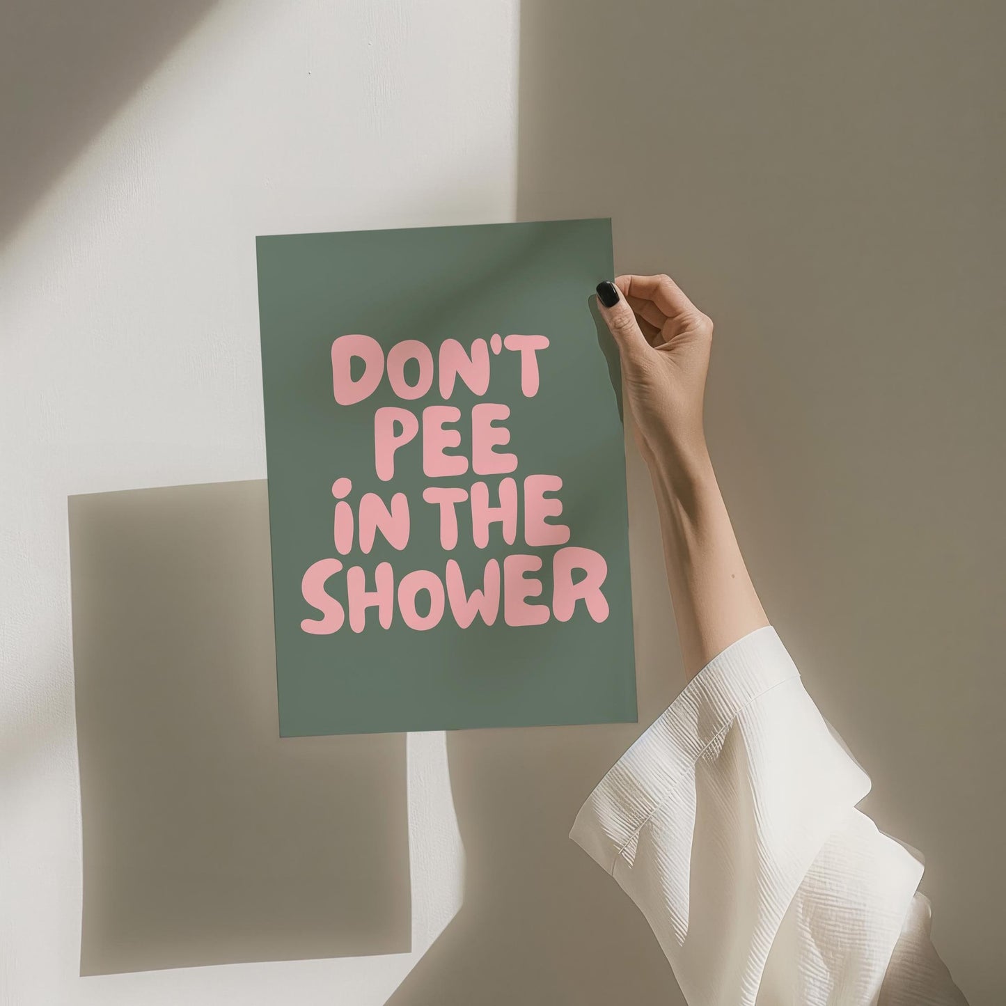 Dont Pee In The Shower Art Print Trendy Retro Green and Pink Bathroom Wall Decor