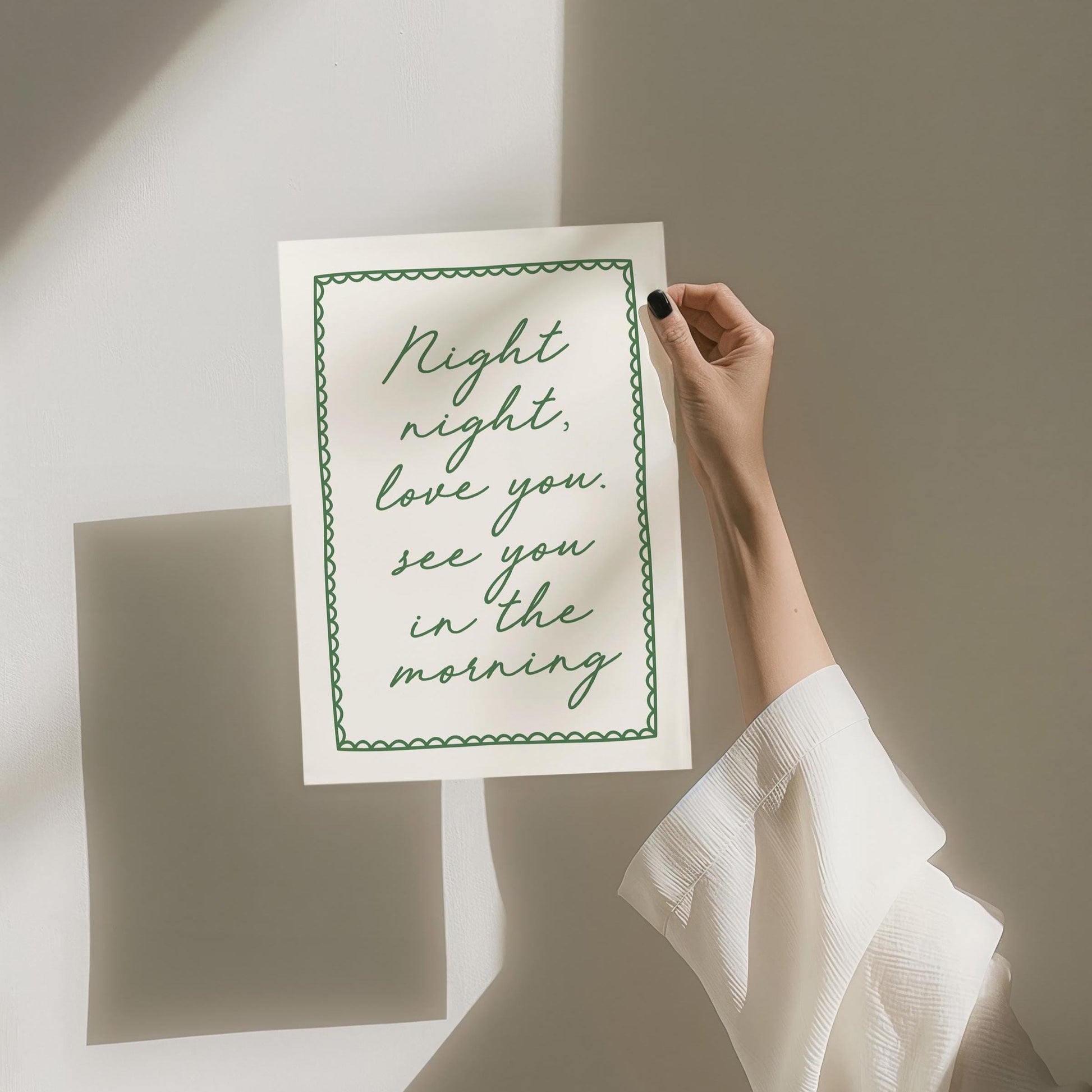 Night Night Love You See You In The Morning Art Print Green and Cream Wall Decor