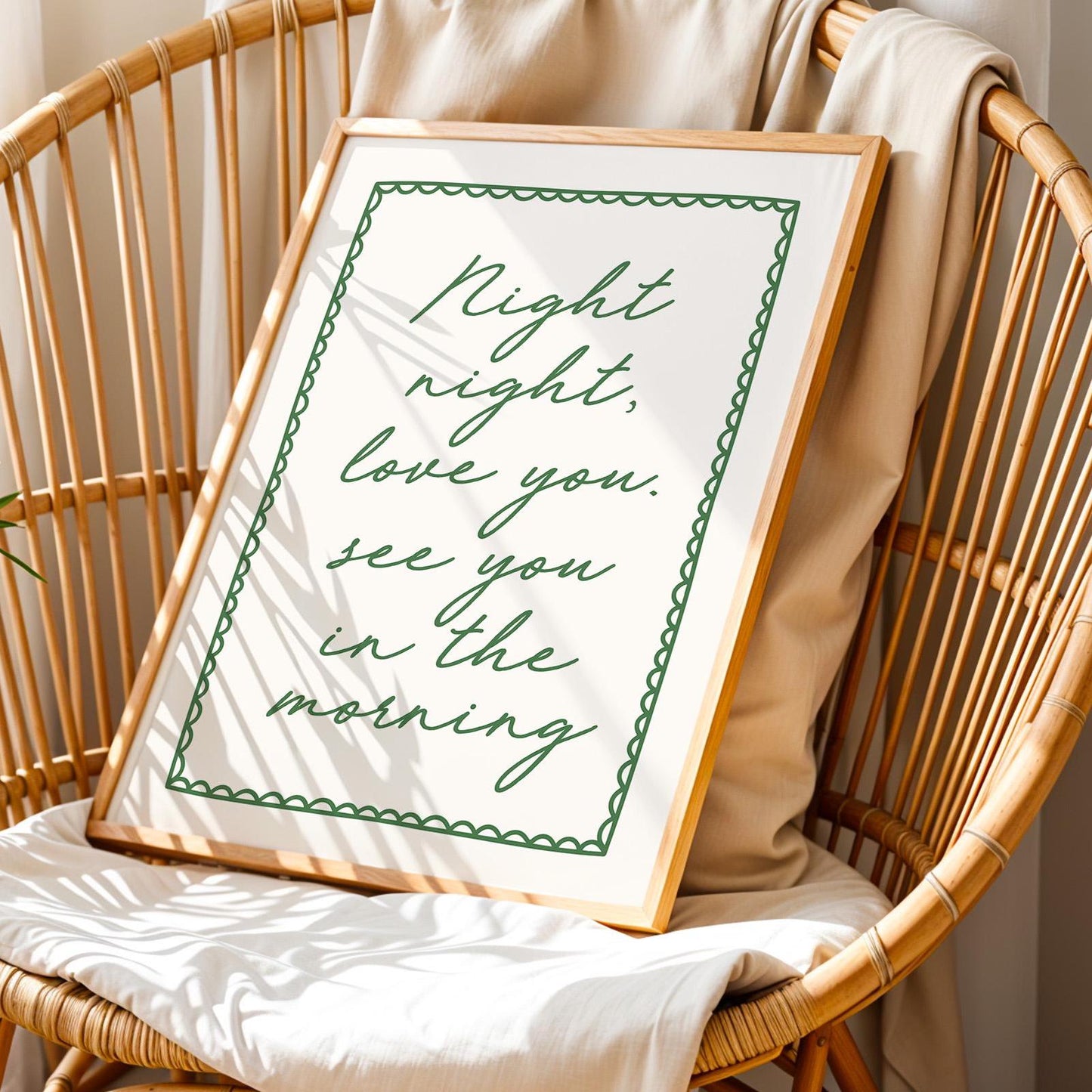 Night Night Love You See You In The Morning Art Print Green and Cream Wall Decor
