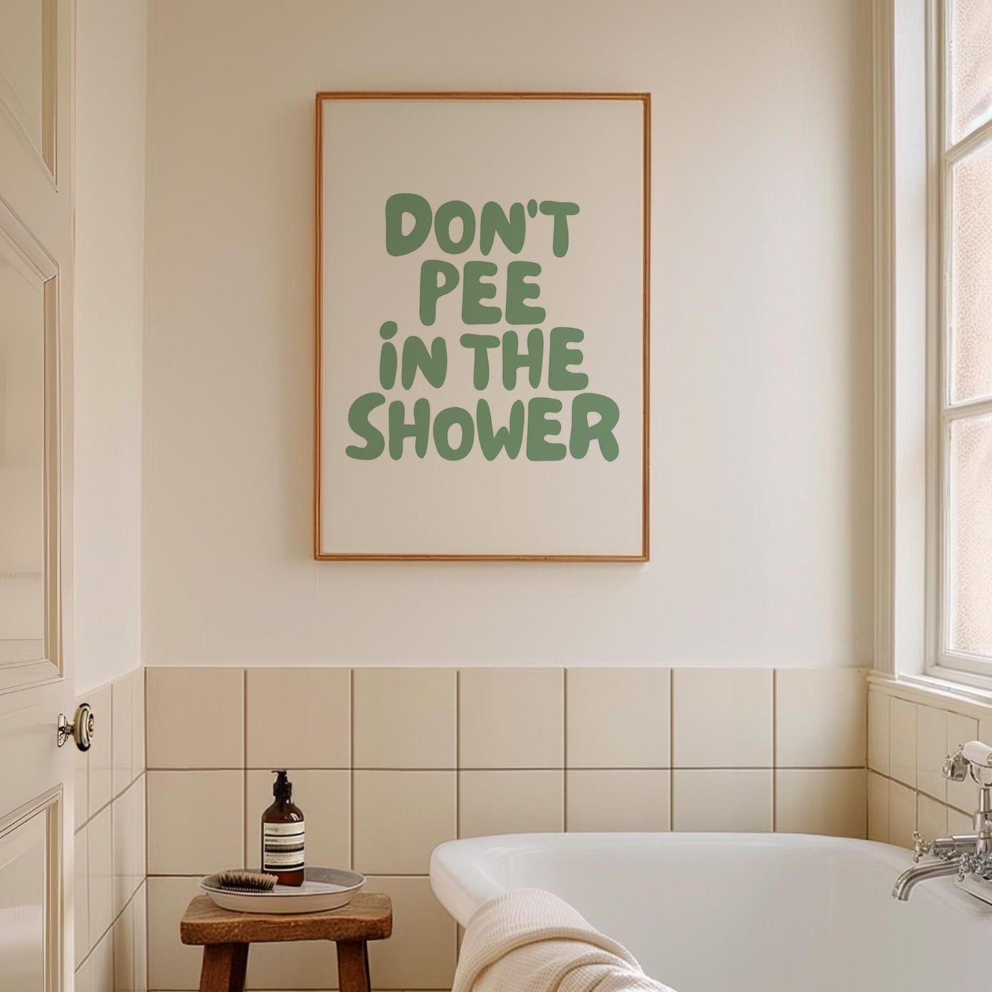 dont pee in the shower art print green and cream wall decor