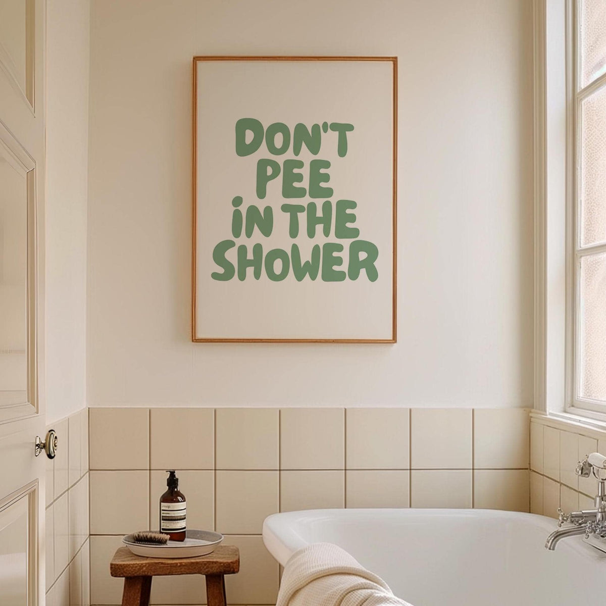 dont pee in the shower art print green and cream wall decor