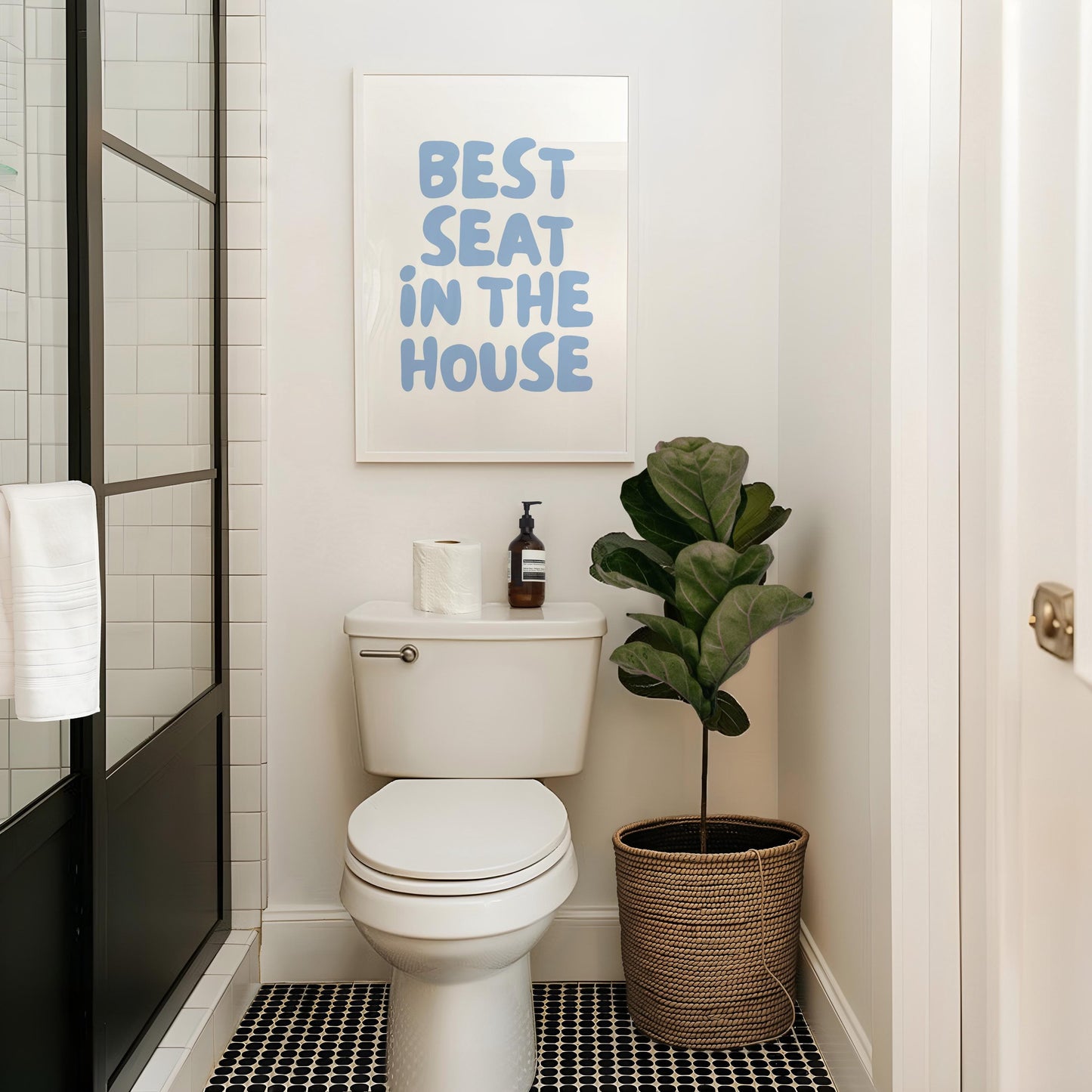 Best Seat In The House Art Print Funny Above Toilet Wall Art Trendy Retro Light Blue Bathroom Wall Decor