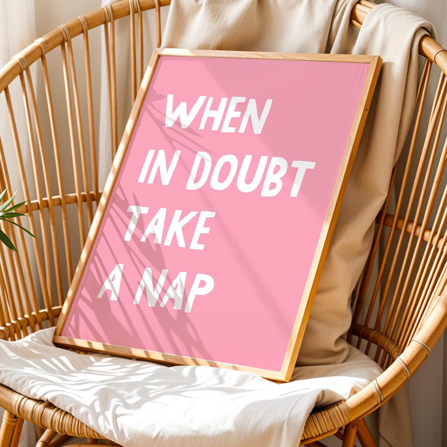 When In Doubt Take A Nap Art Print Funny Bedroom Wall Decor Above Bed Print Pink and White