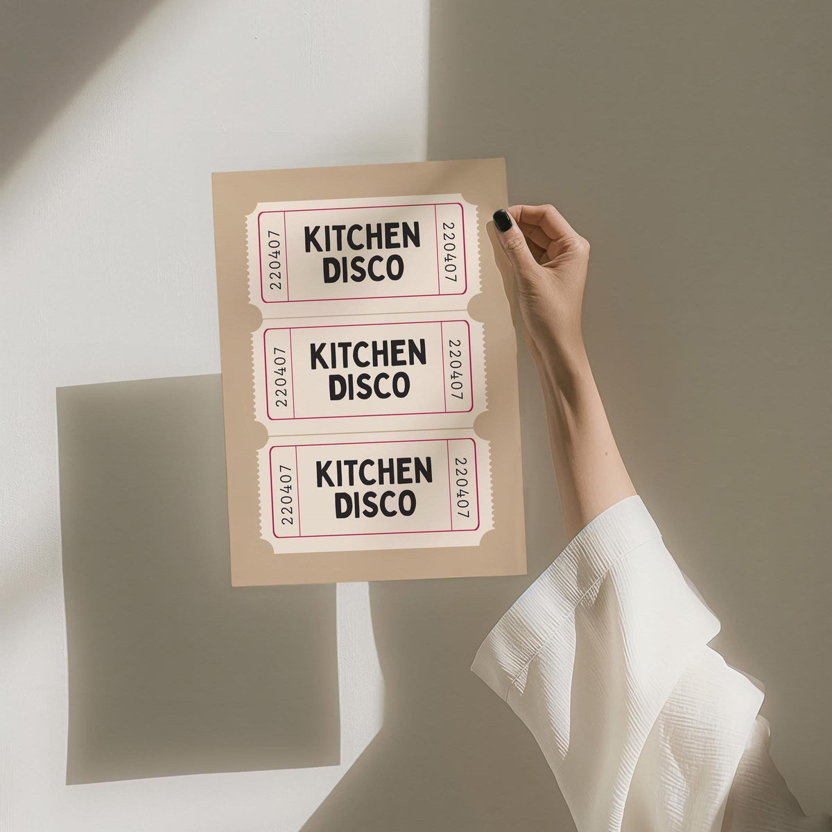 Retro Ticket Art Print, Kitchen Disco Wall Print, Funny Kitchen Wall Art Beige and Cream