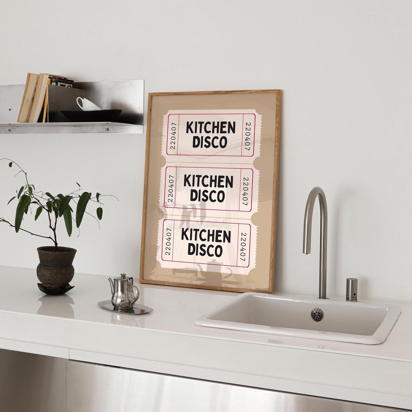 Retro Ticket Art Print, Kitchen Disco Wall Print, Funny Kitchen Wall Art Beige and Cream