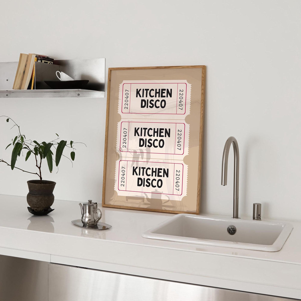 Retro Ticket Art Print, Kitchen Disco Wall Print, Funny Kitchen Wall Art Beige and Cream