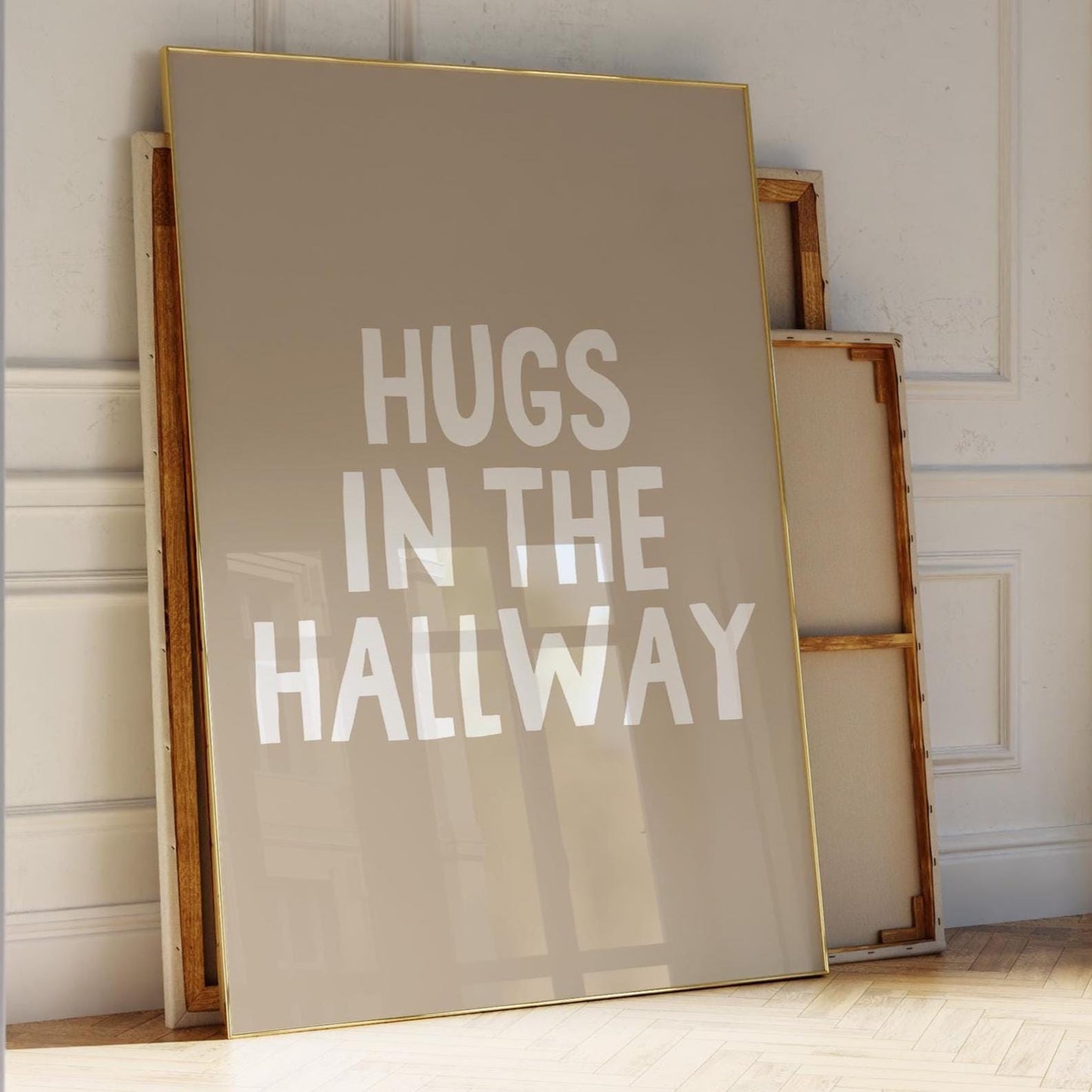 Hugs In The Hallway Art Print Beige Wall Decor