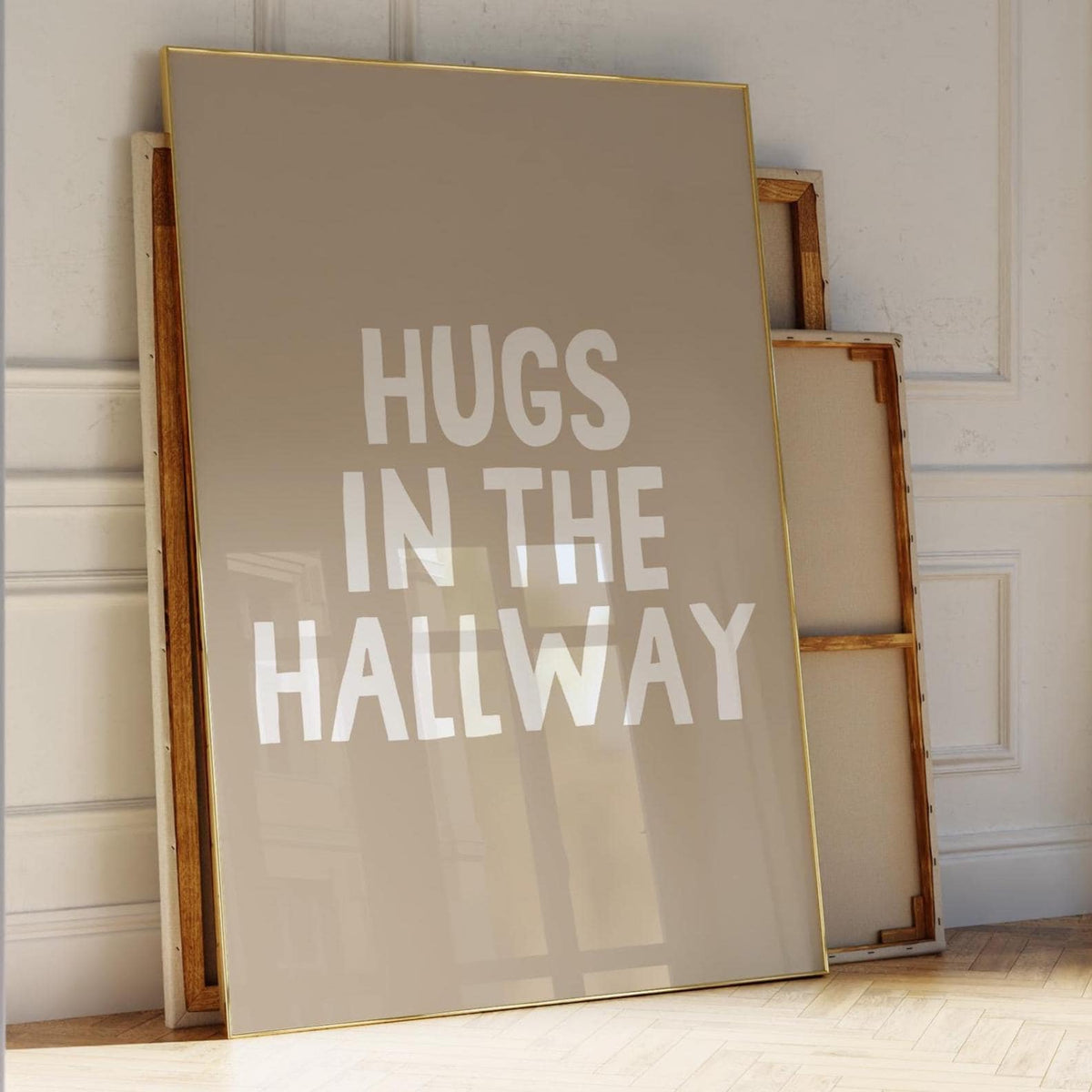 Hugs In The Hallway Art Print Beige Wall Decor