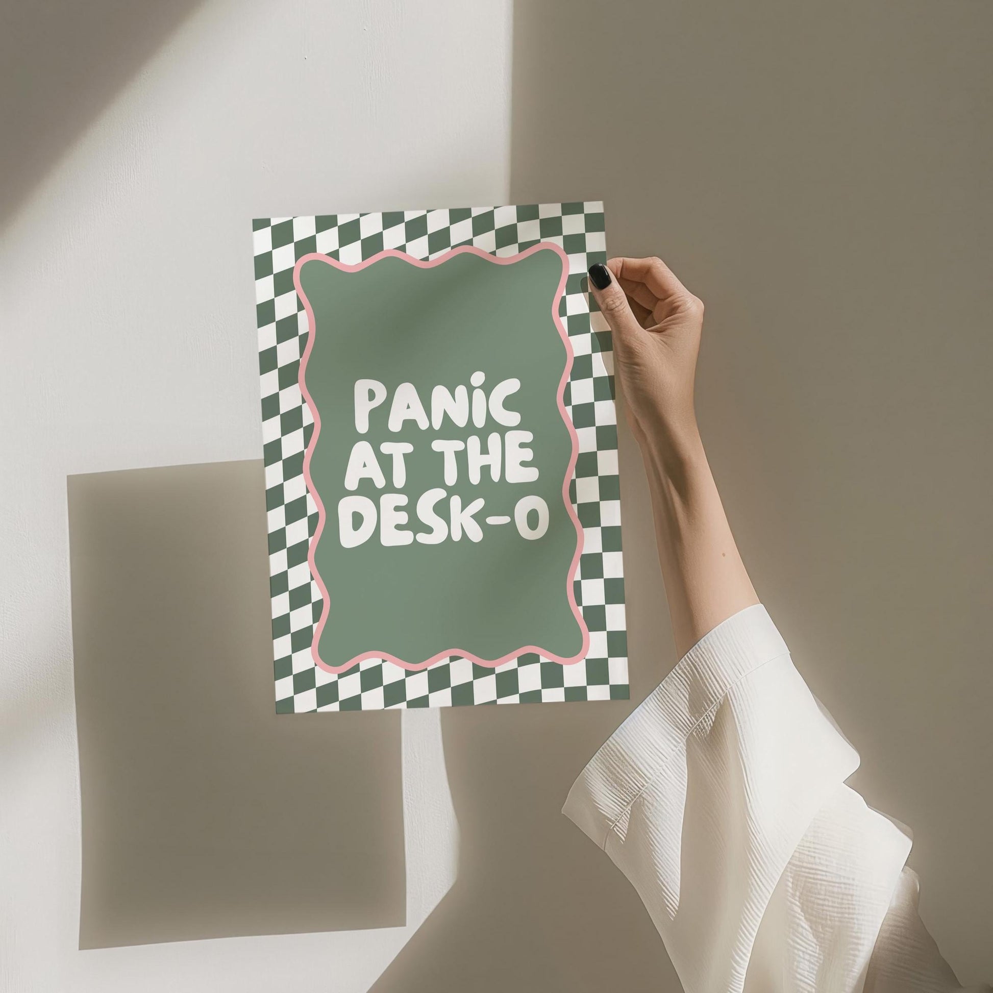 Panic At The Desk O Art Print Funny Office Poster Work From Home Wall Art Funky Green and Pink Decor