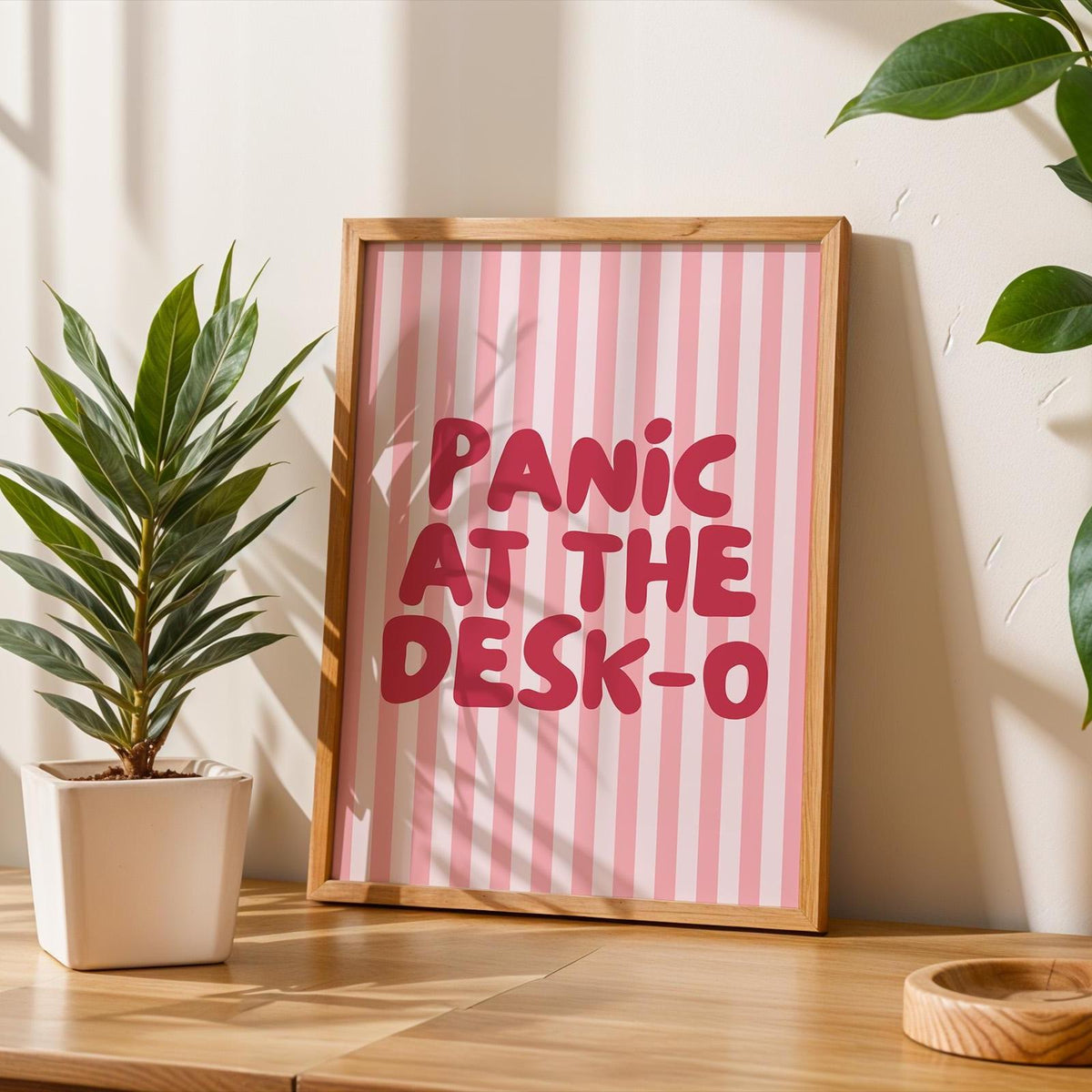 Panic At The Desk O Art Print Pink And Red Striped Wall Decor