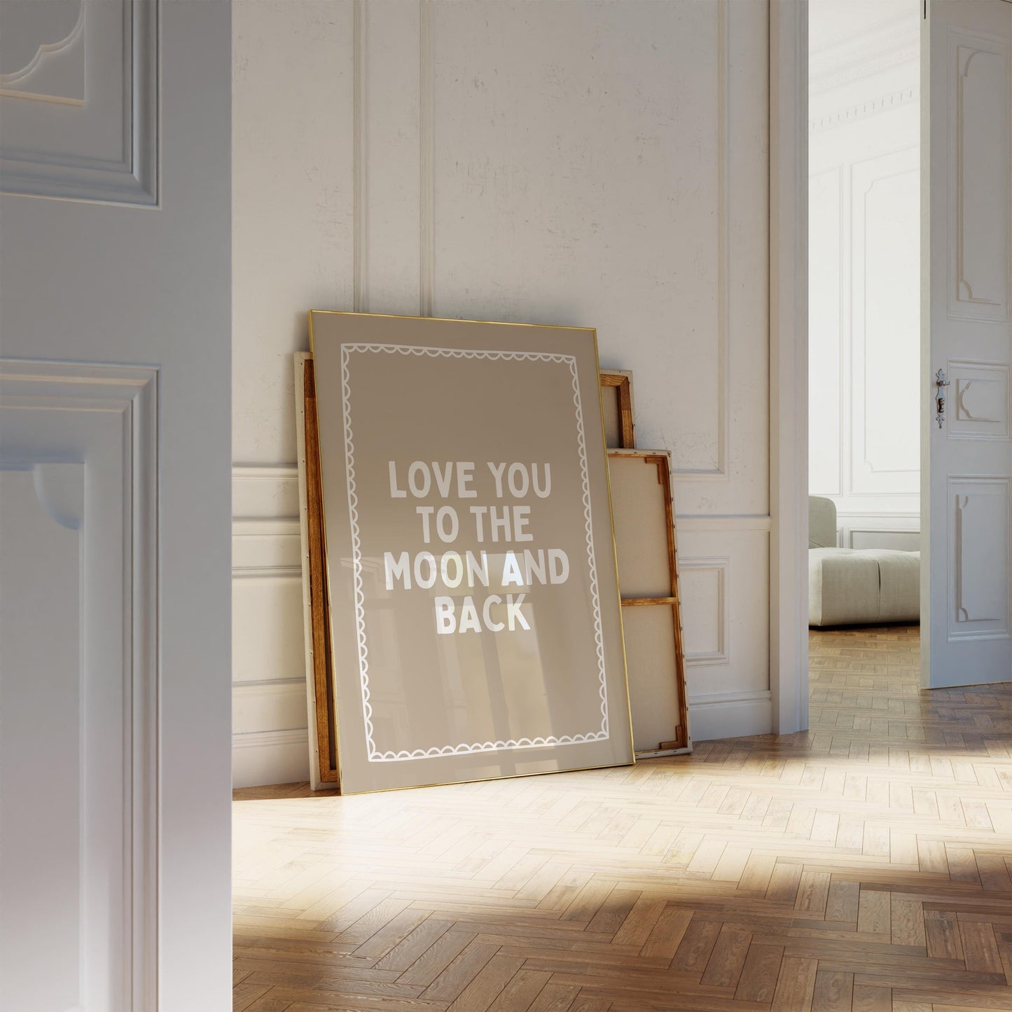 Love You To The Moon And Back Art Print, Cute Bedroom Wall Print, Kids Room Decor, Above Bed Poster, Bohemian Decor, Natural Beige