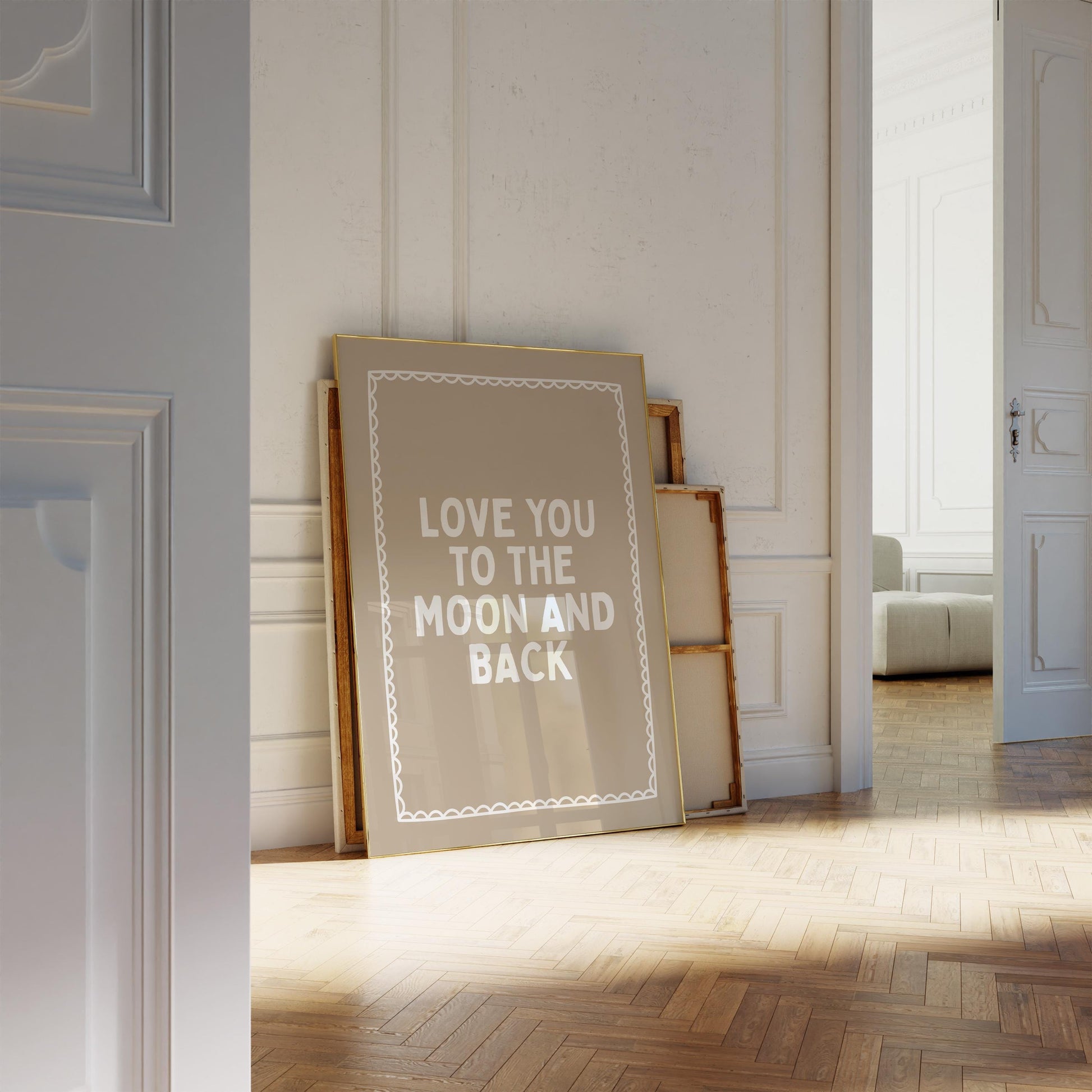 Love You To The Moon And Back Art Print, Cute Bedroom Wall Print, Kids Room Decor, Above Bed Poster, Bohemian Decor, Natural Beige