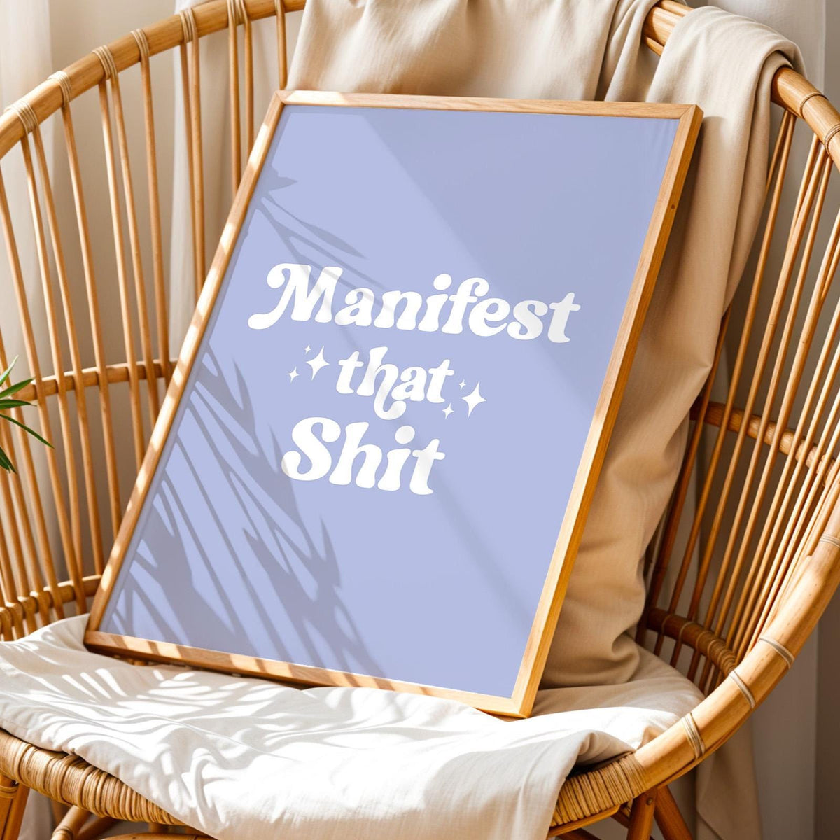 Manifest That Shit Art Print Light Blue and White Wall Decor