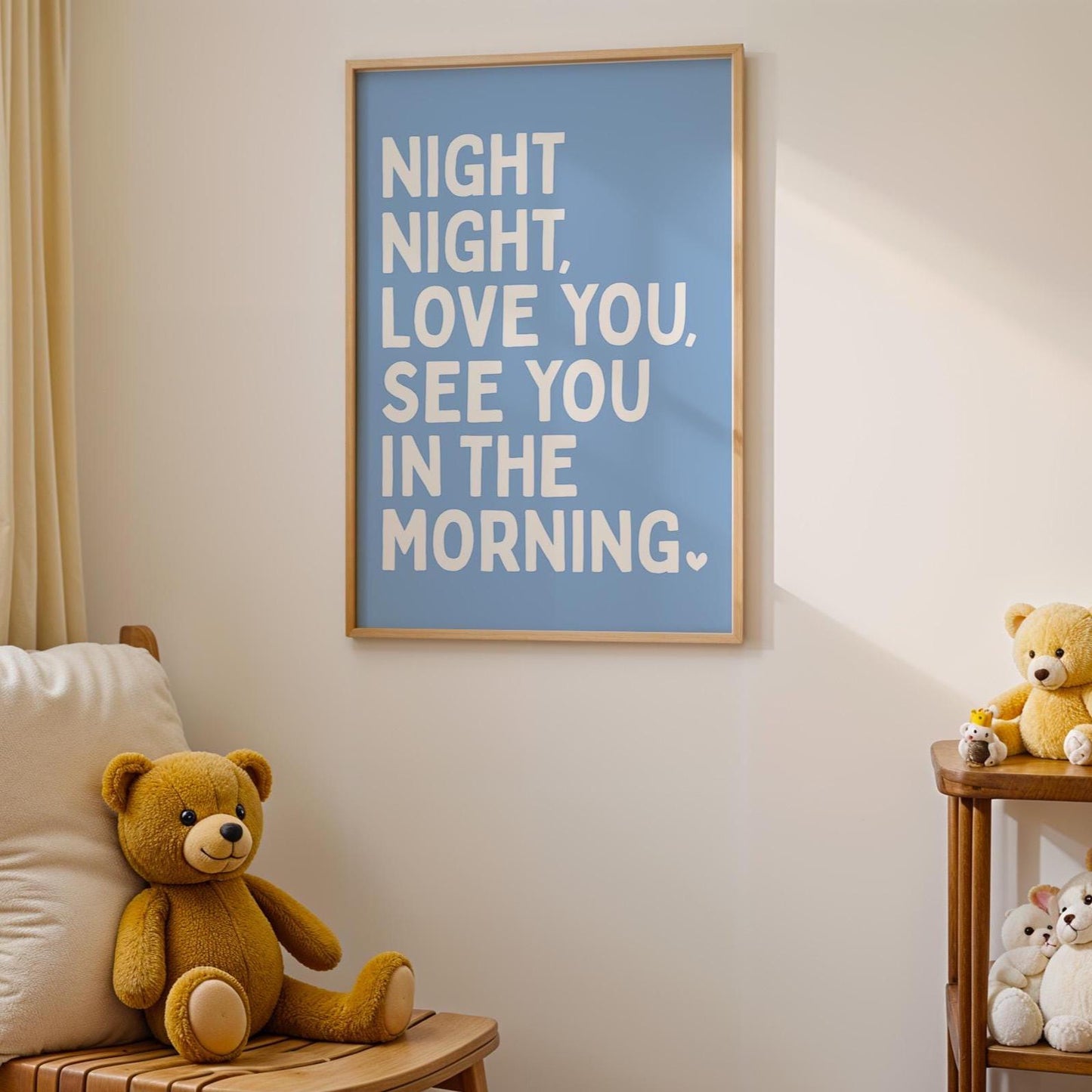 Night Night Love You See You In The Morning Art Print Light Blue and White Wall Decor