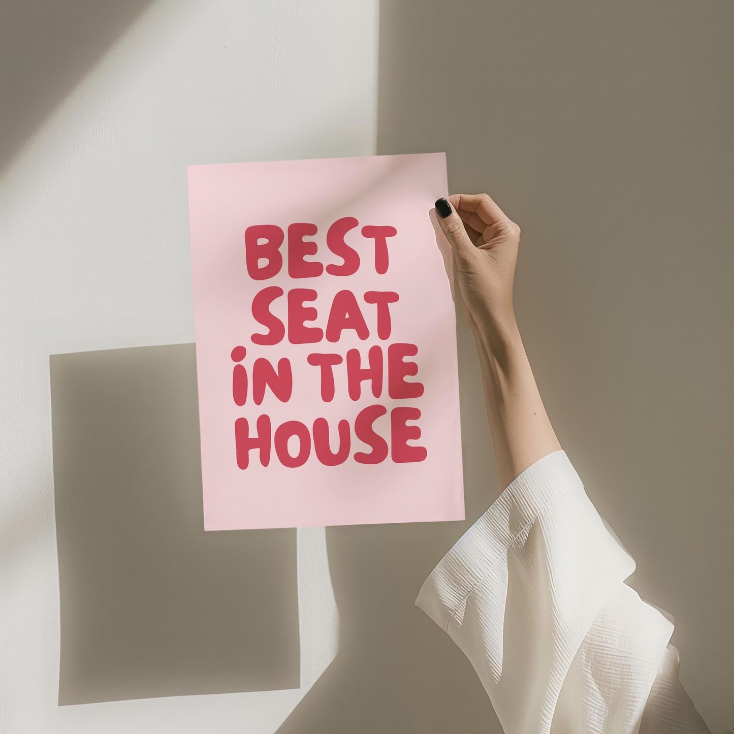 Best Seat In The House Art Print Funny Above Toilet Wall Art Trendy Retro Pink and Red Bathroom Wall Decor