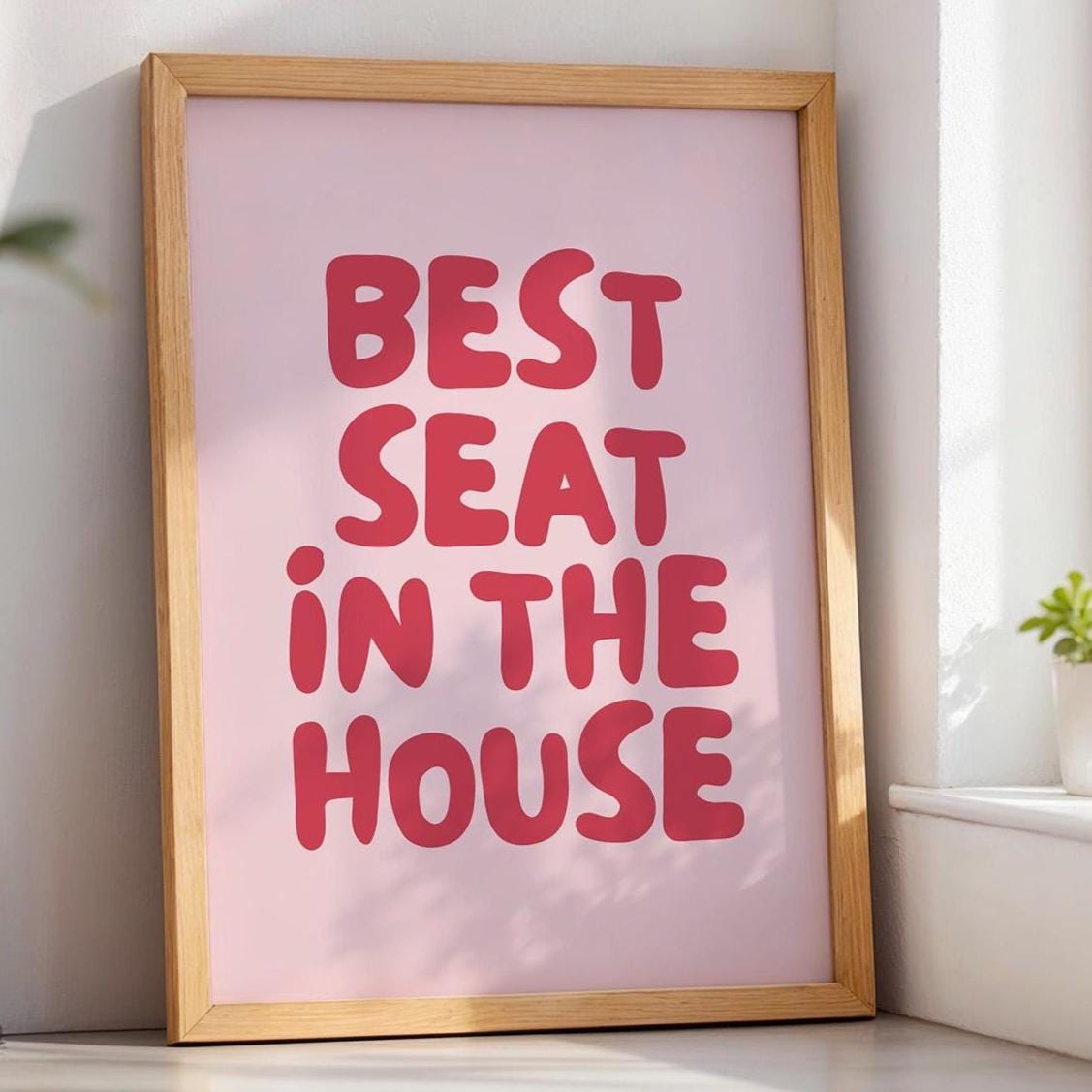 Best Seat In The House Art Print Funny Above Toilet Wall Art Trendy Retro Pink and Red Bathroom Wall Decor