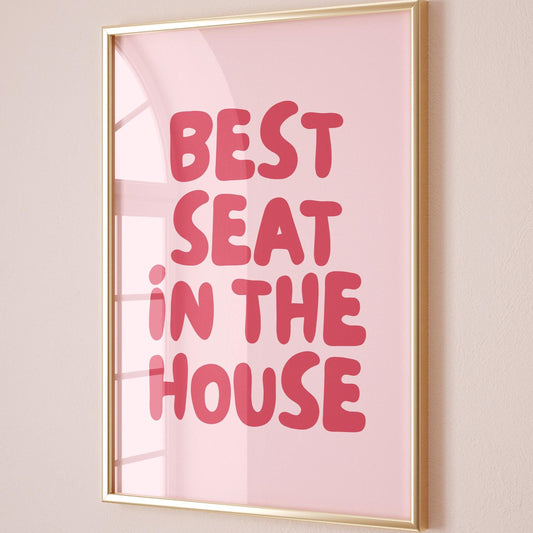 Best Seat In The House Art Print Funny Above Toilet Wall Art Trendy Retro Pink and Red Bathroom Wall Decor