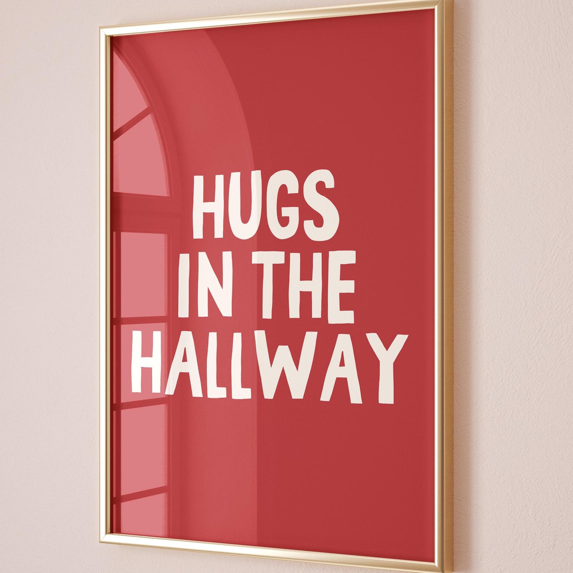 Hugs In The Hallway Art Print Red and Cream Wall Decor