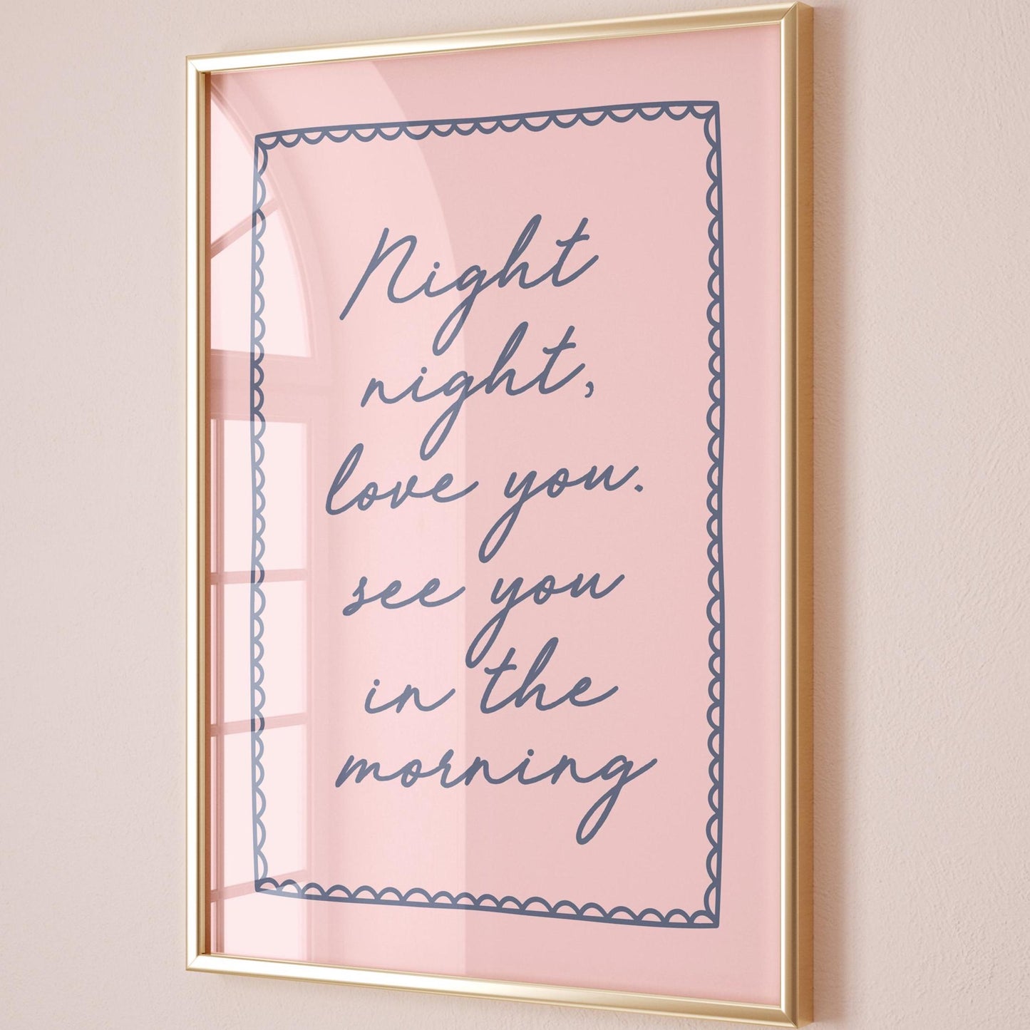 Night Night Love You See You In The Morning Art Print Bedroom Wall Print Light Pink and Blue